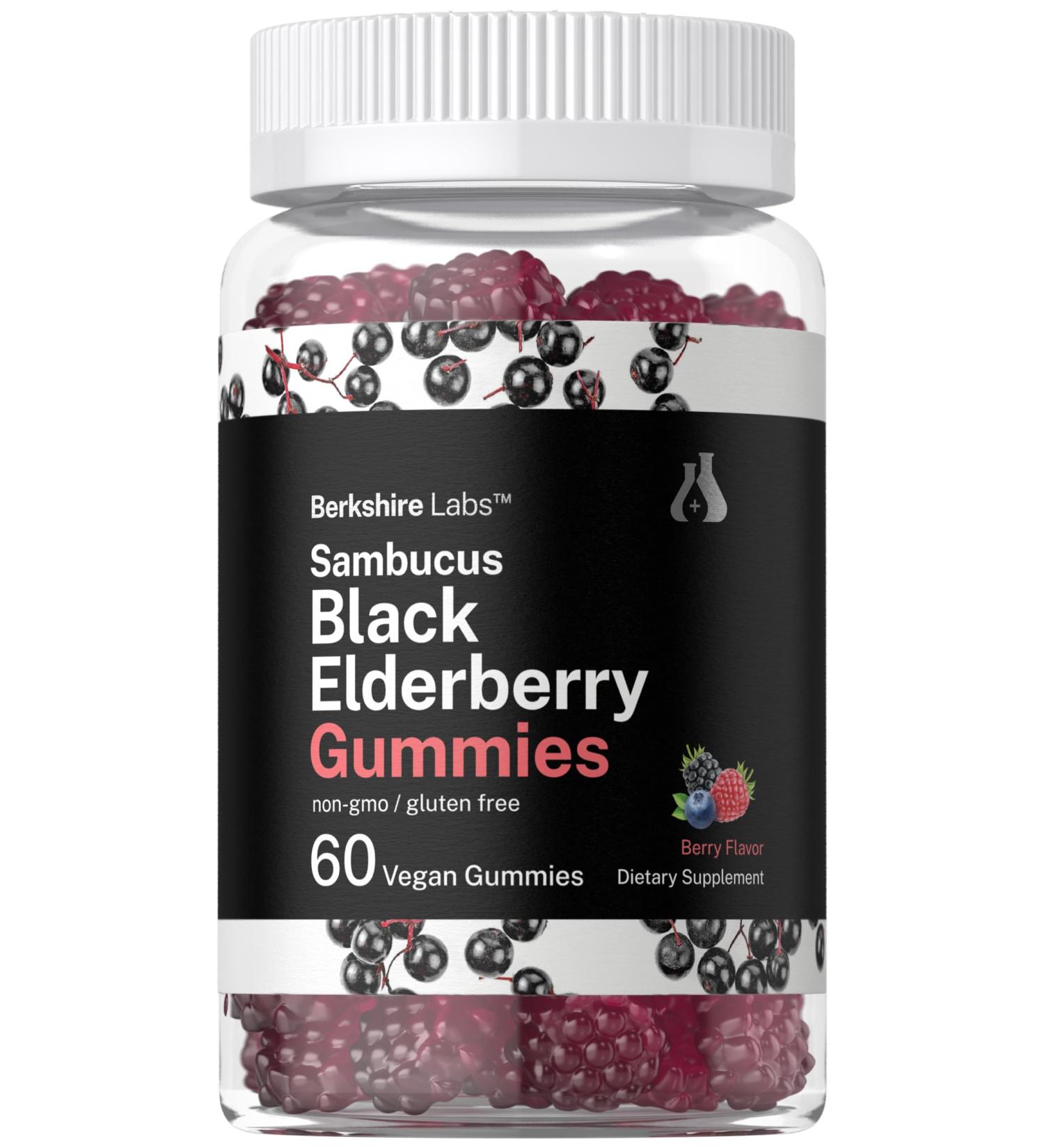 Horbaach Sambucus Black Elderberry Gummies - 60 Count | Vegan Non-GMO Gluten Free with Zinc & Vitamin C | Berry Flavor by Berkshire Labs - Buy Online on GoSupps.com