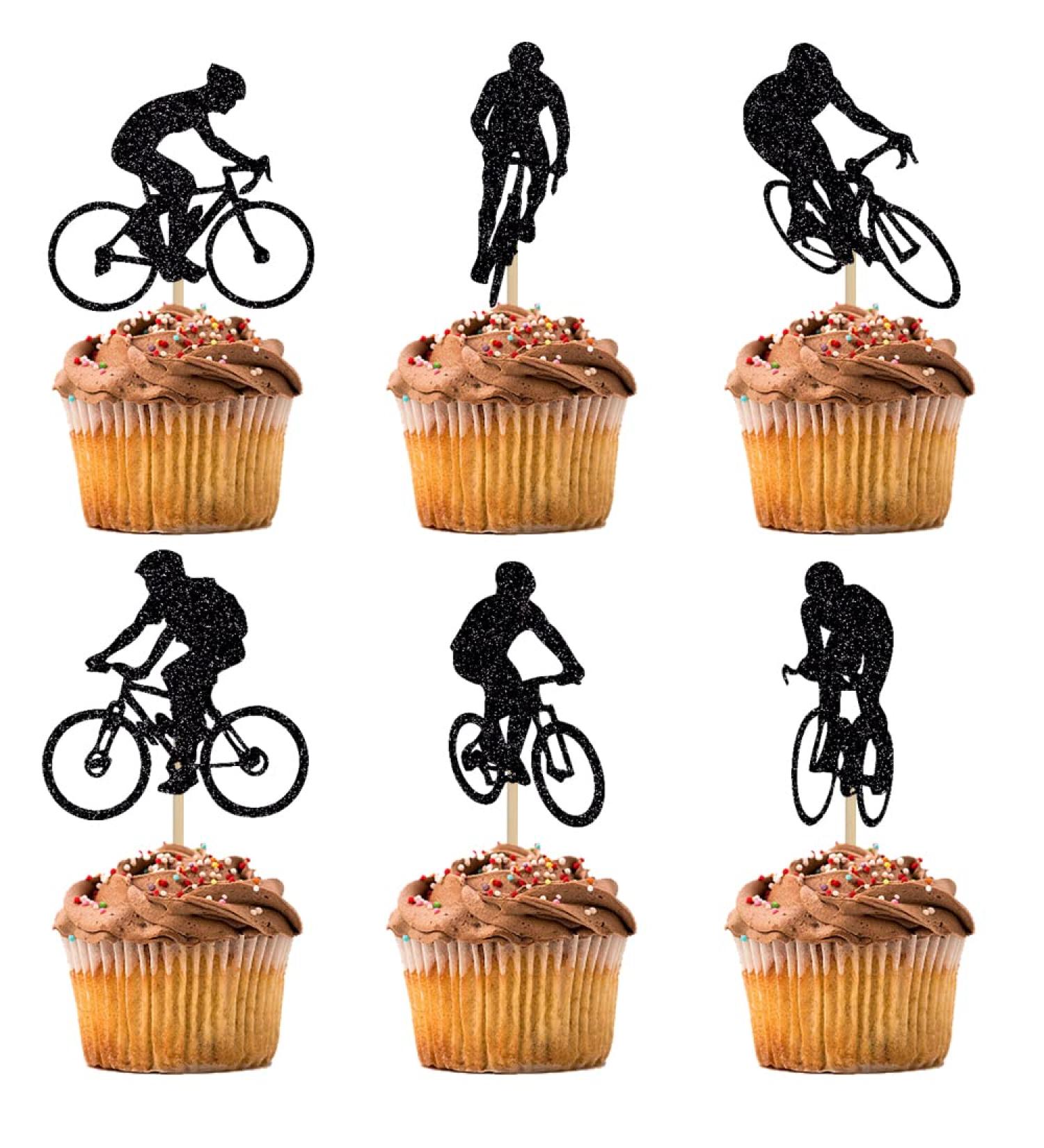 BIABISD 12 PCS Bicycle Cupcake Toppers Glitter bicycle Themed Cupcake Toppers sport Theme Birthday Party Cake Decorations Supplies - Buy Online on GoSupps.com