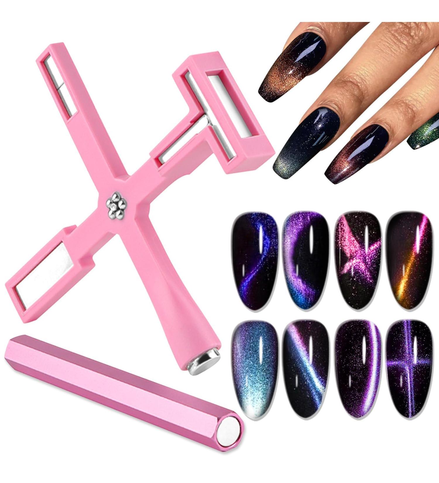 EBANKU 5 in 1 Cat Eye Nail Magnet Tool - Double-Ended Hexagon Magnetic Stick for Nail Art - Strong Multi-Function Design Tool in Pink - Buy Online on GoSupps.com