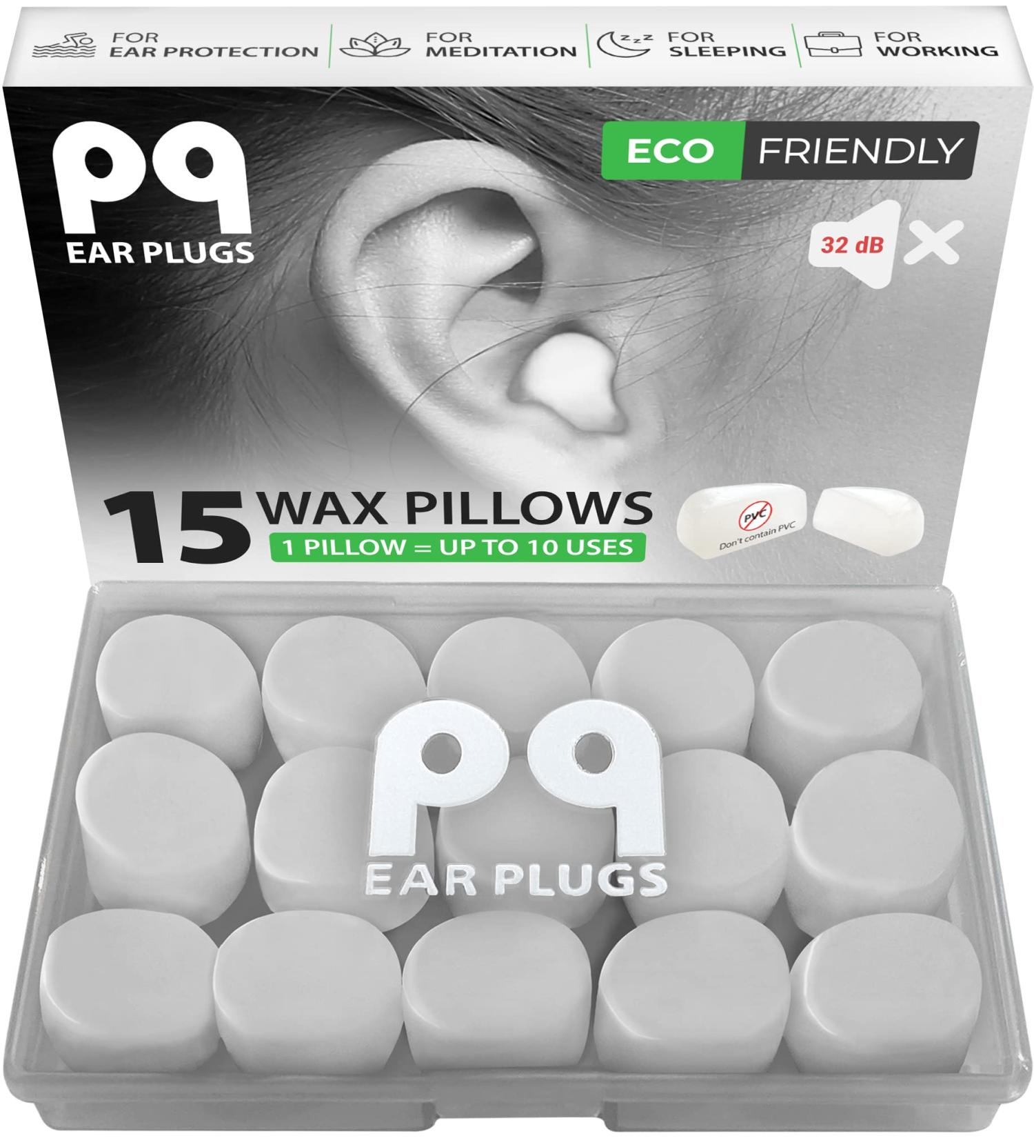 PQ Wax Ear Plugs - 15 Silicone Wax Earplugs for Sleeping, Swimming, and Noise Cancelling - 32 dB Sound Blocking Level - Gel Ear Protection (15-Pillows) - Buy Online on GoSupps.com