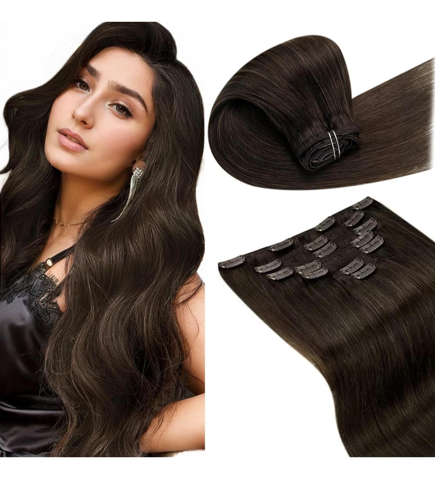 Buy Laavoo Brown Clip-In Hair Extensions - Real Hair Light & Ash Brown 14 Inch (35cm) 105g 7 Pieces - Short Clip-Ins for Natural Volume - Buy Online on GoSupps.com