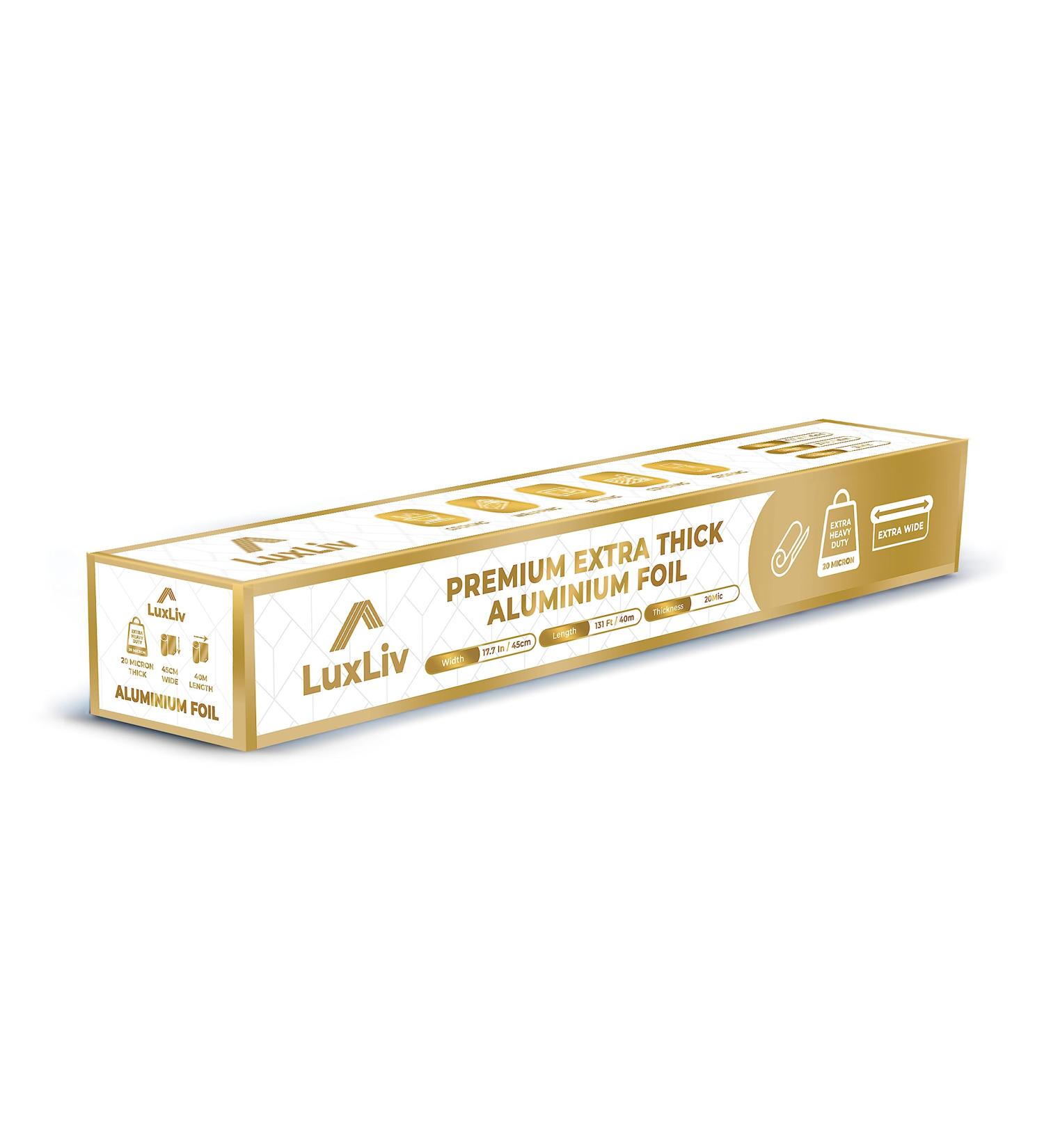 LuxLiv 45cm Extra Wide 40m Premium Heavy Duty 20 Micron Thick Kitchen Foil Catering Aluminium Tin Foil Roll - Buy Online on GoSupps.com