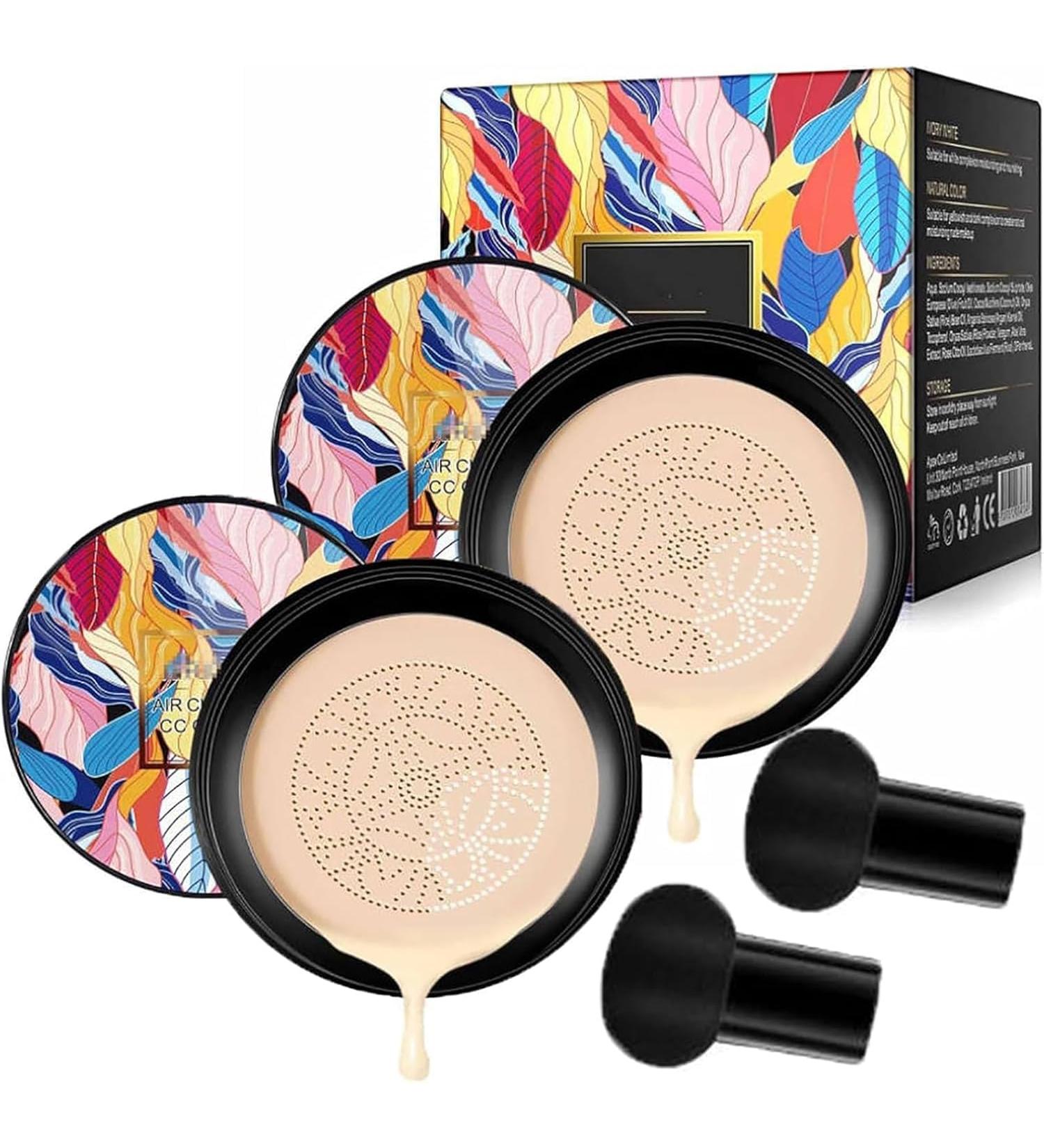 (Natural+White)2 Pcs Mushroom Head Air Cushion CC Cream Air Cushion BB Cream Foundation Moisturizing Concealer Long Lasting Brighten Makeup Base Even Skin Tone for All Skin Types - Buy Online on GoSupps.com