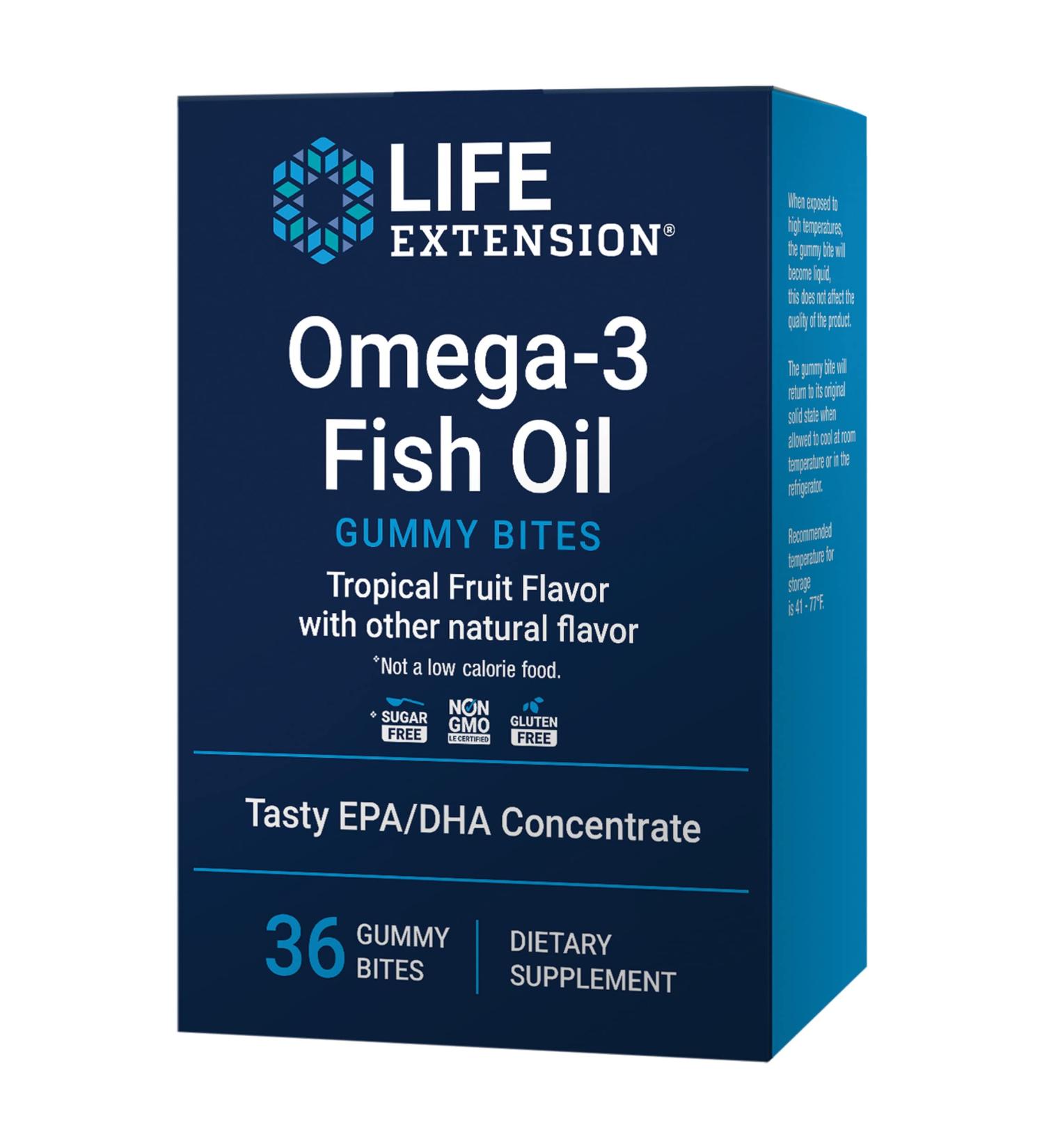 Life Extension Omega-3 Fish Oil Gummy Bites EPA DHA Fatty acids High-dose EPA DHA Support in a Delicious chewable Form Non-GMO Gluten Free 36 Gummy Bites Nutritional Supplement - Buy Online on GoSupps.com