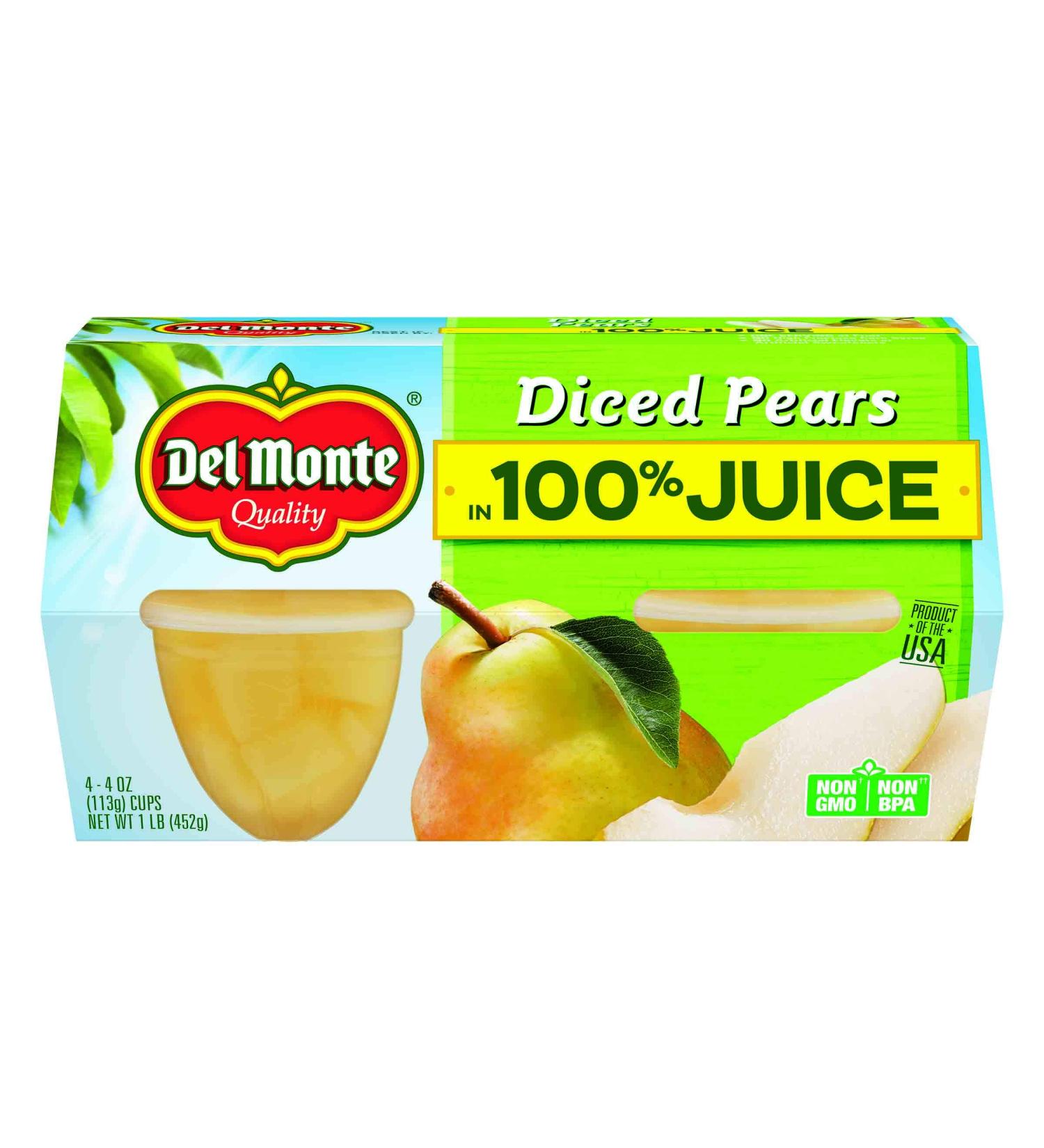 Del Monte Diced Pears in Light Syrup 16 Oz - Pack of 4 | High Quality and Convenient Snack Option - Buy Online on GoSupps.com