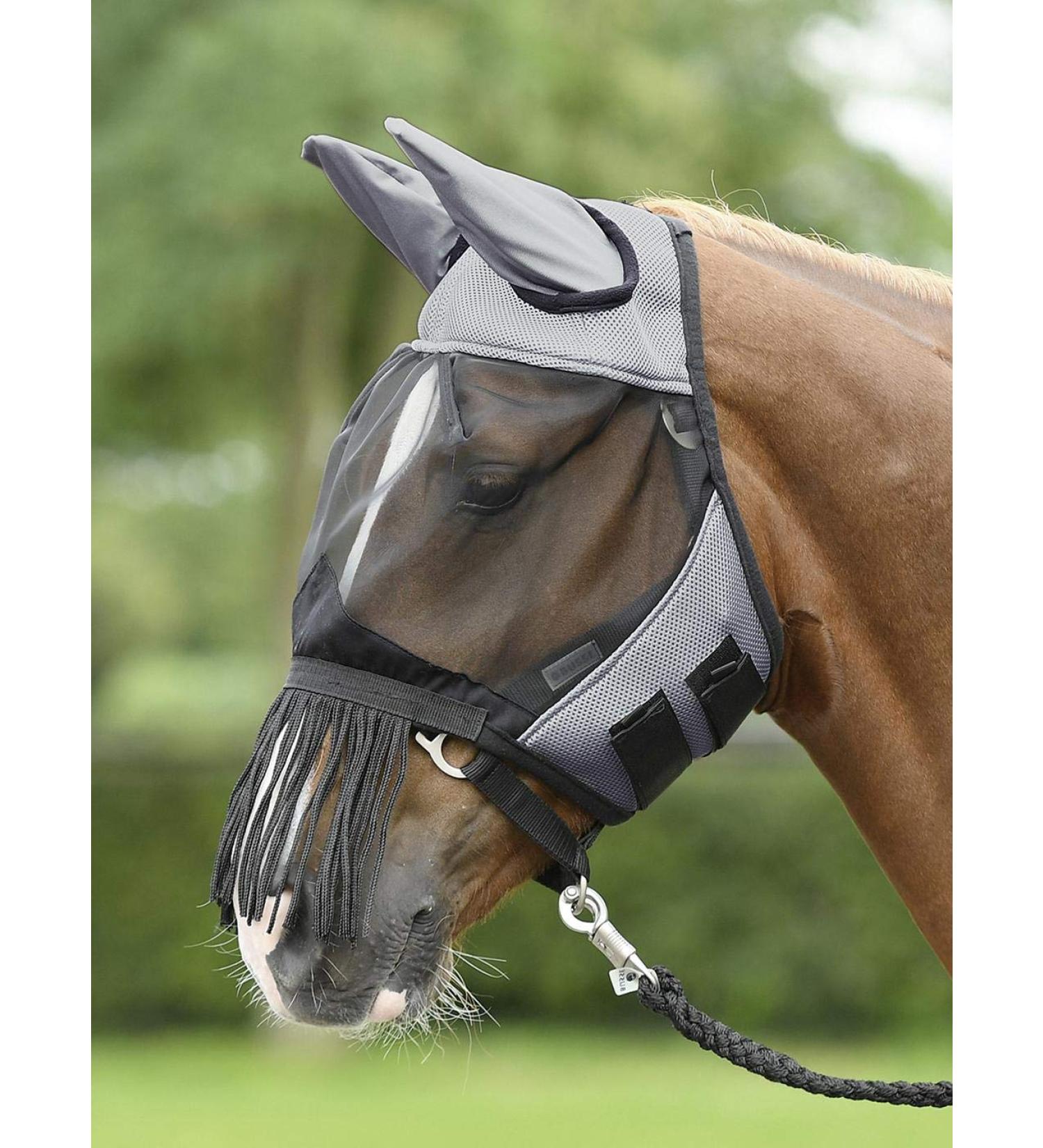 BUSSE Fly Mask Fly Cover FRINGES grey/black Pony