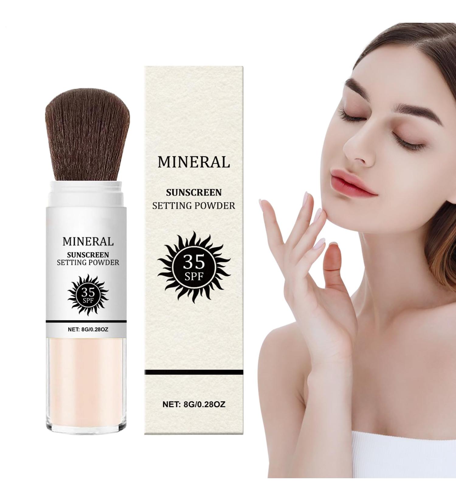 Sun Powder Face Mineral Powder 8g with Brush Natural Makeup Long-Lasting Shine Control and Breathable Sun Protection for Women Adults - Ideal for Beach and Travel - Buy Online on GoSupps.com