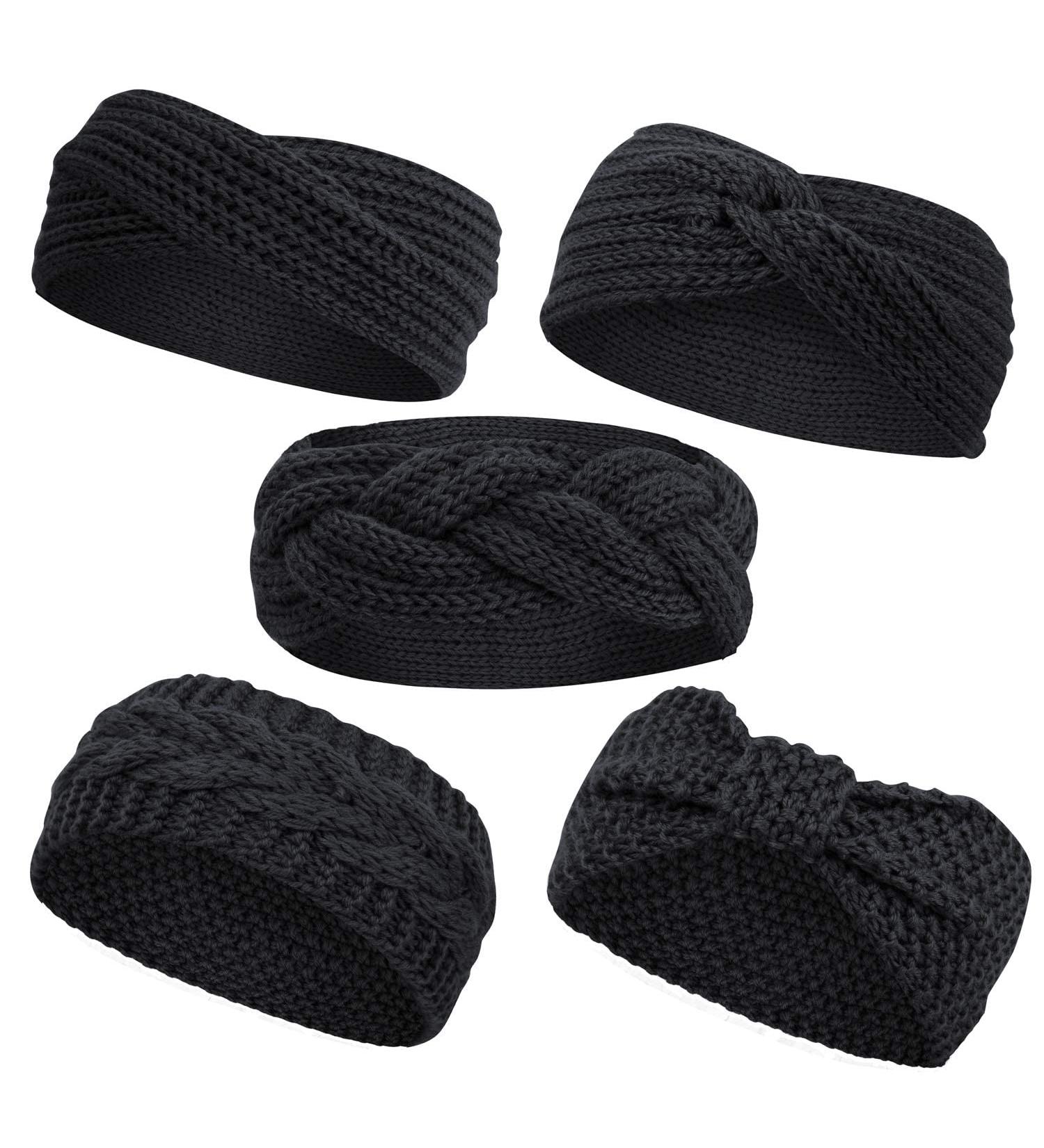 Knitted Headband for Women - Winter Ear Warmer Elastic Hair Band & Headwrap in Black - Buy Online on GoSupps.com