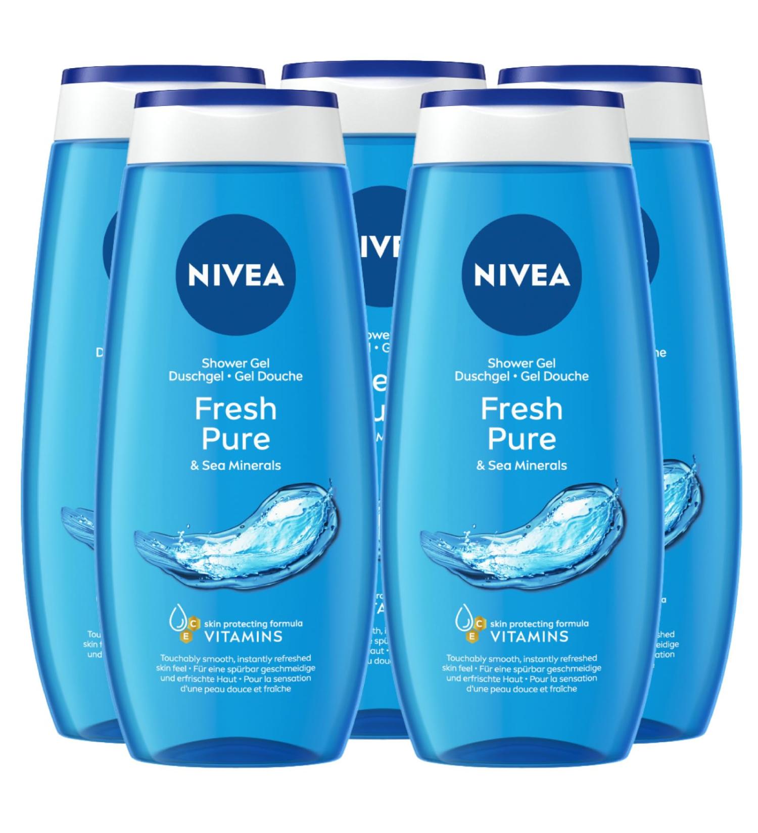  NIVEA NIVEA Fresh Pure Shower Gel Refreshing Body Wash Regenerating Fragrance Gentle Formula with Moisturizing Action and Marine Minerals - 5 x 250ml Bottles - Buy Online on GoSupps.com