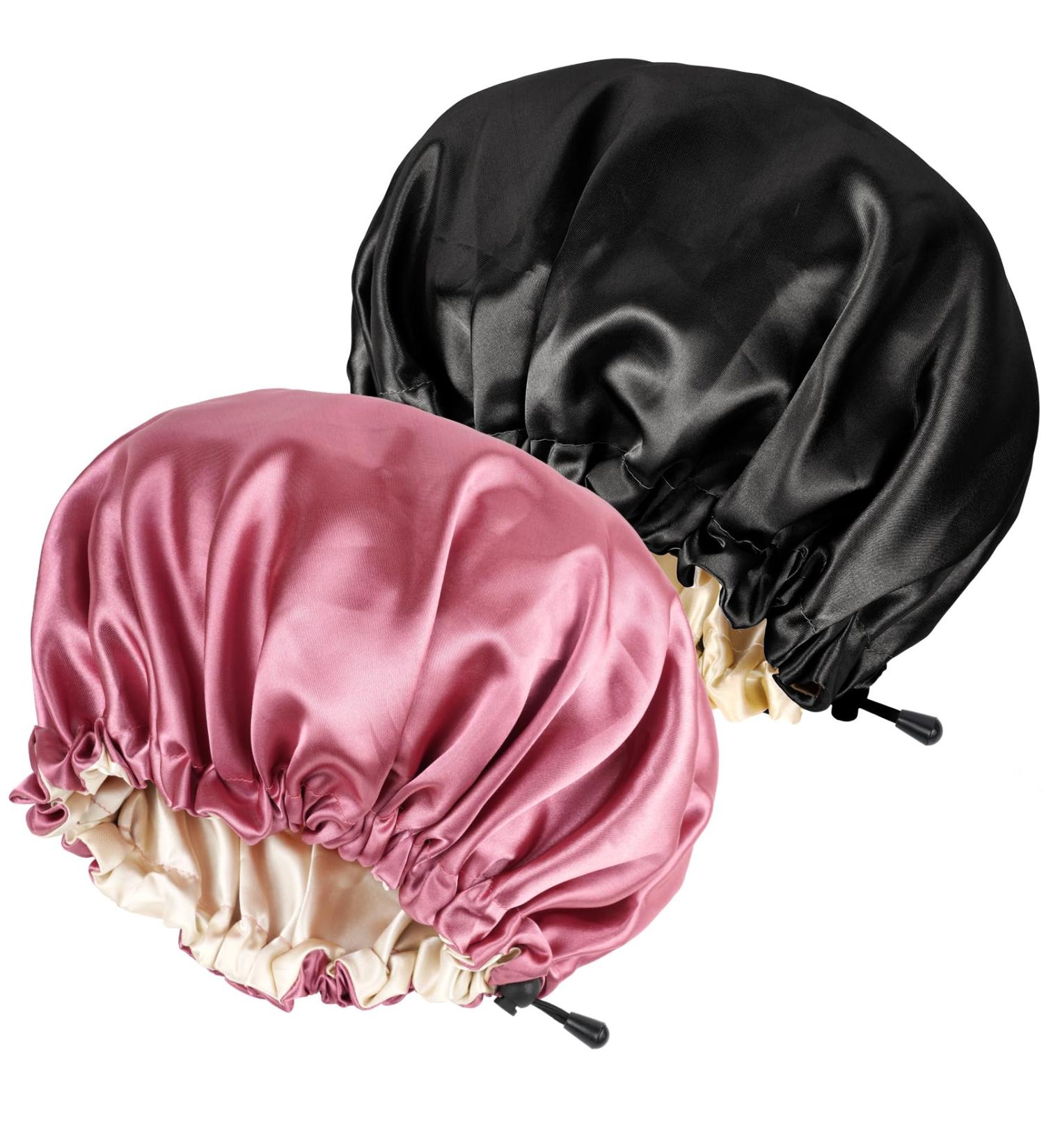 Ranphykx 2PCS Satin Sleep Cap Set - Adjustable Double-Sided Bonnet Cap for Sleep - M-XL - Black & Hot Pink - Buy Online on GoSupps.com