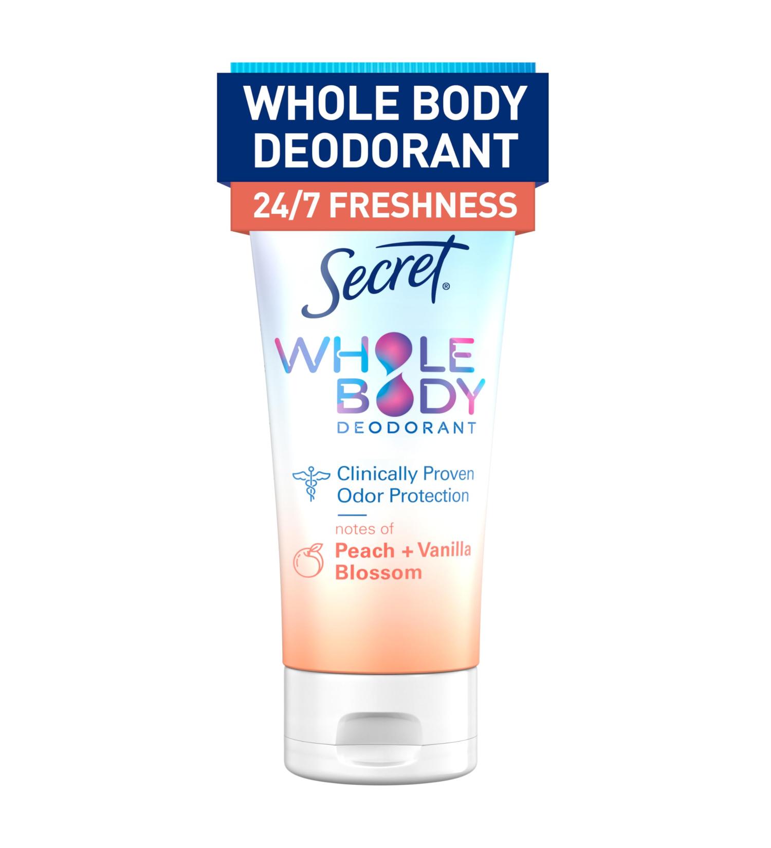 Secret Whole Body Deodorant Cream for Women Peach & Vanilla Blossom Scent Aluminum Free Deodorant 72 HR Odor Protection 3.0 oz - Buy Online on GoSupps.com