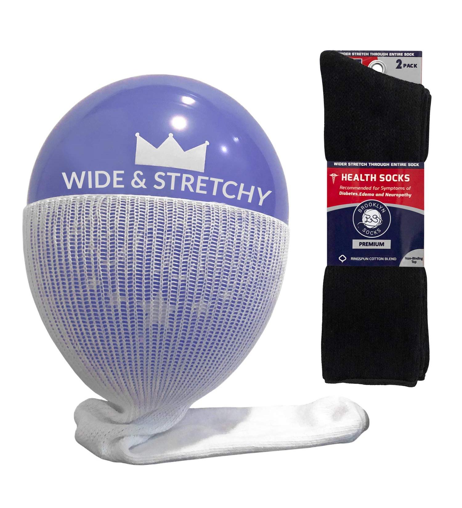 Extra Wide Diabetic Socks - 2 Pairs of Mid/Over The Calf Medical Swollen Feet Socks in Black - Buy Online on GoSupps.com