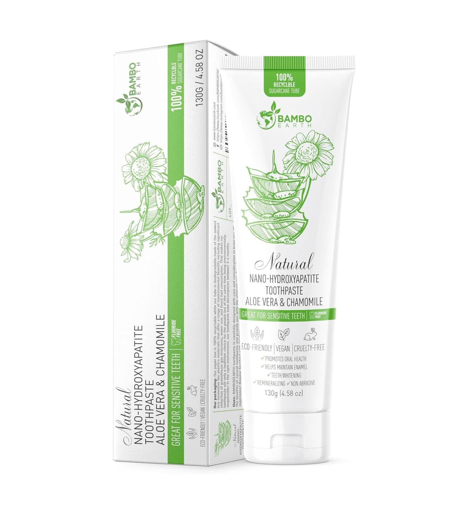 Natural Fluoride Free Toothpaste - Nano Hydroxyapatite Remineralizing Sensitive Teeth Whitening & Zero Waste Tube - Dentist Recommended for Adult & Kids Oral Aloe Vera & Chamomile (Single Aloe) 1 Pack Aloe - Buy Online on GoSupps.com