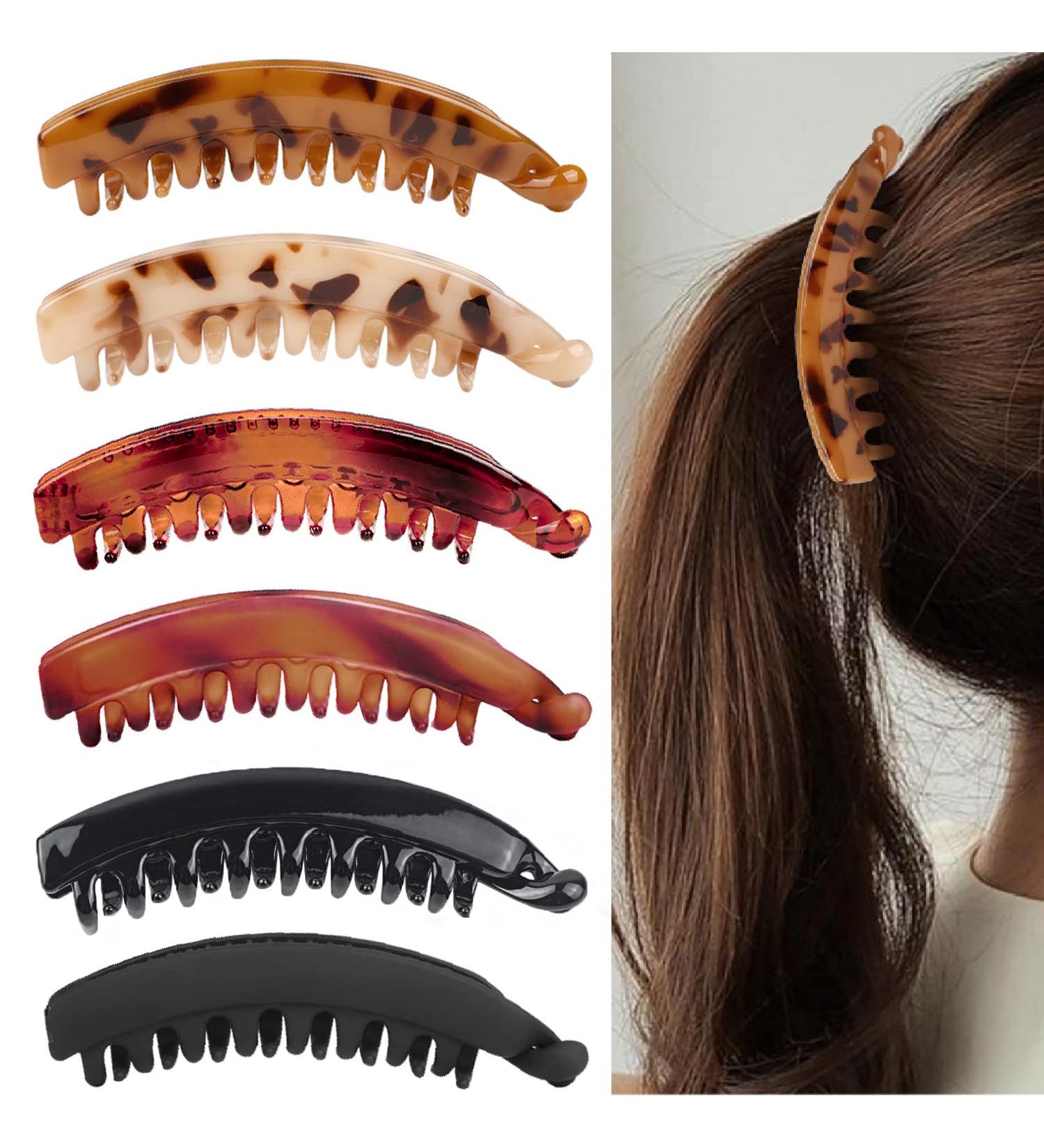 6 Pcs Large Banana Clips - Non-Slip Strong Hold Hair Clips for Thick and Fine Hair - Women and Girls - Black, Brown, Leopard - Buy Online on GoSupps.com