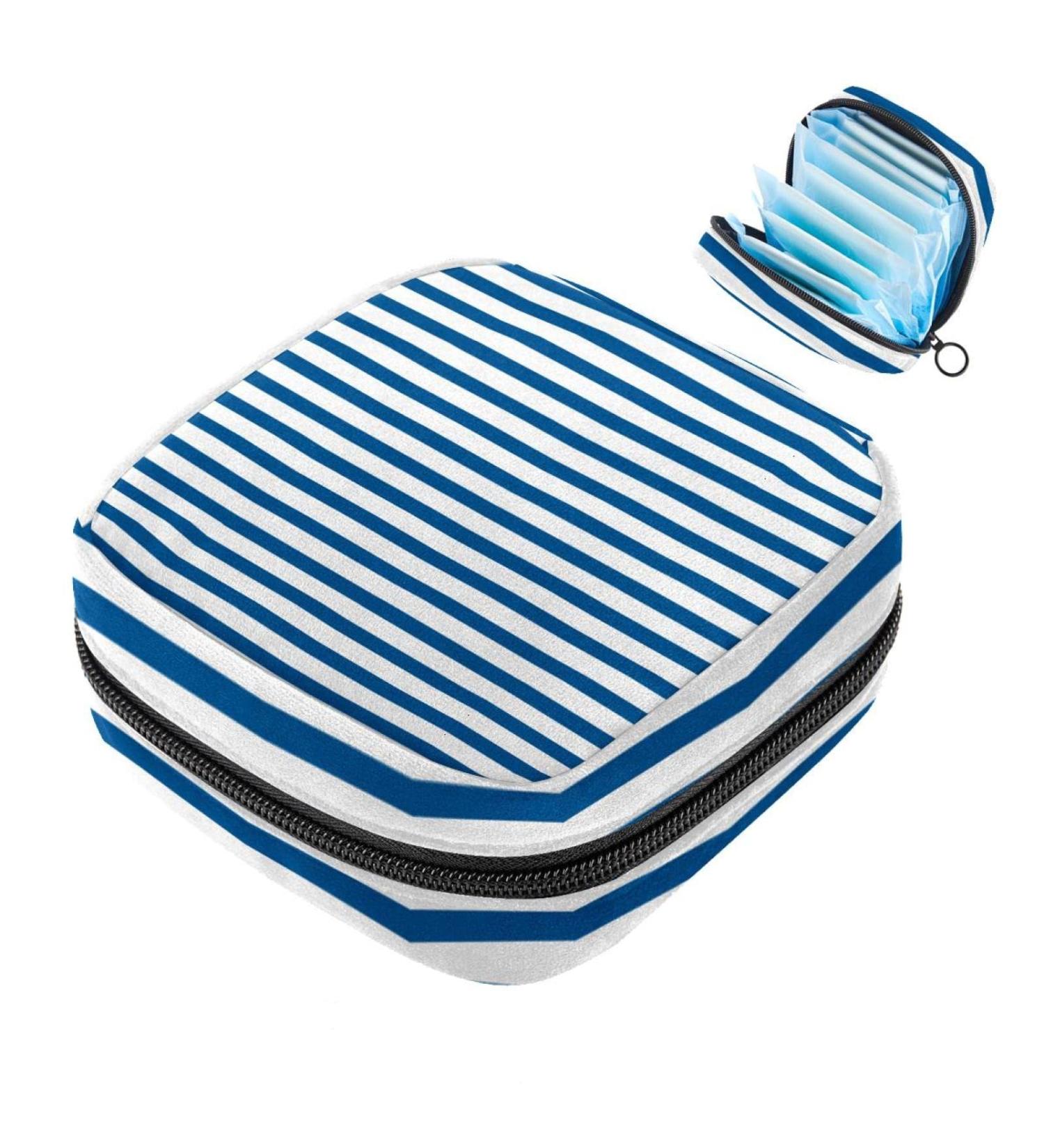 Women's Band Storage Bag | Large Capacity Menstrual Cup & Makeup Organizer - Blue & White Stripes - Buy Online on GoSupps.com