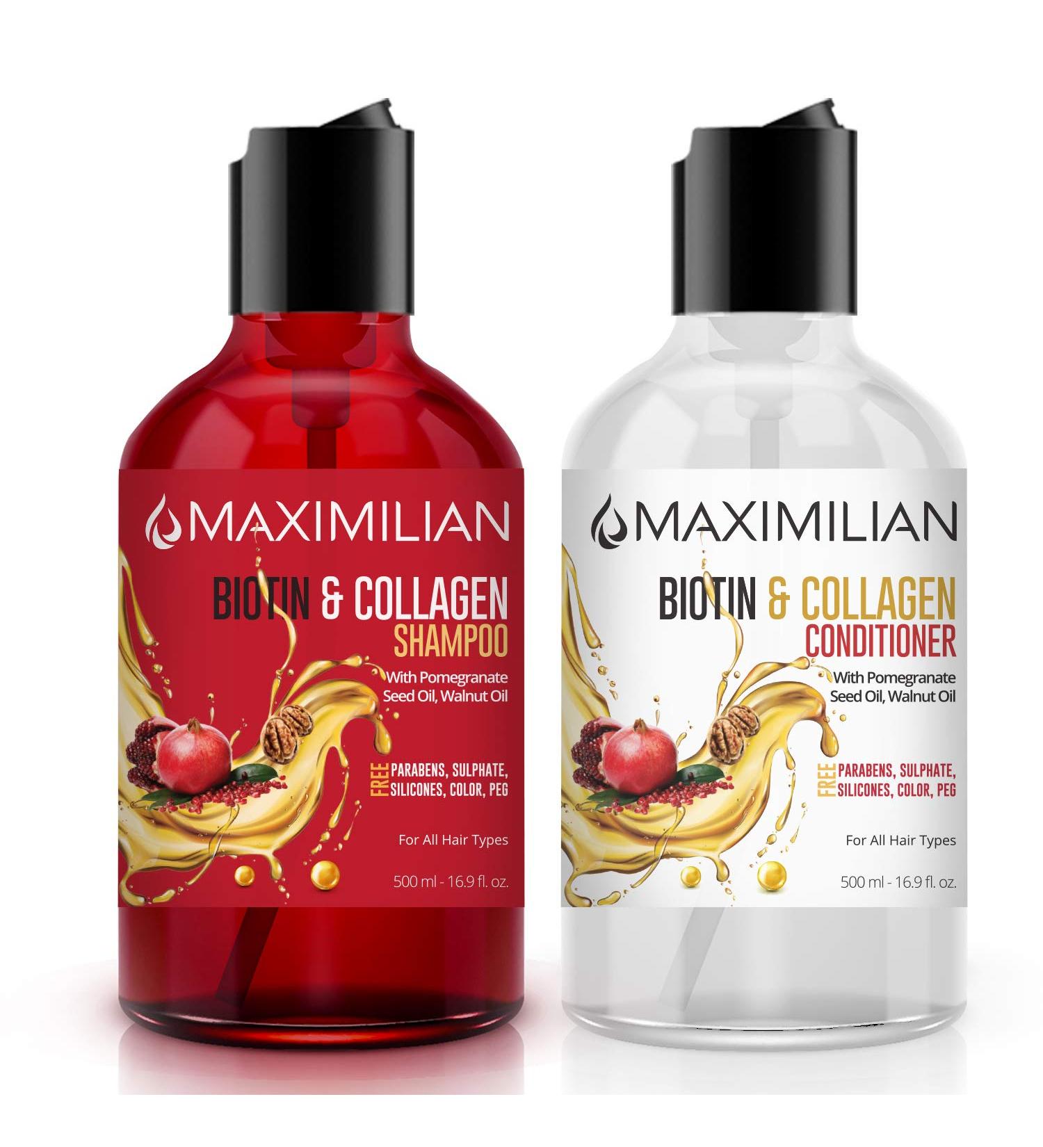 Maximilian Biotin & Collagen Shampoo Set for Thinning Hair | Hair Growth & Loss Treatment with Biotin | 2 x 16.9 Fl Oz Bottles - Buy Online on GoSupps.com