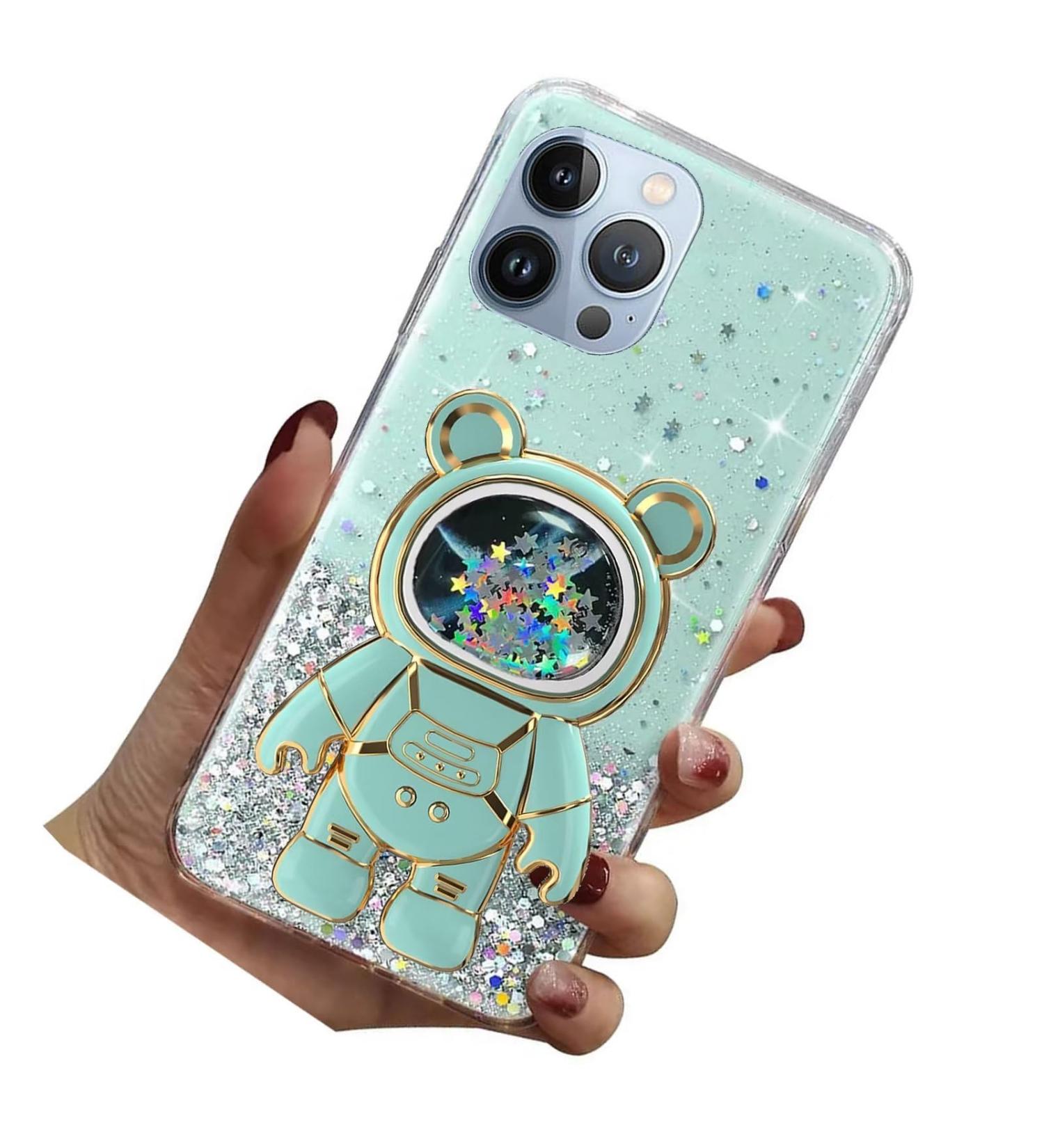 Rnrieyta Miagon B r Astronaut Glitter Case for iPhone 13 Pro - Cute Thin Crystal Protective Cover with Bumper & Kickstand - Bling Transparent Design in Green - Buy Online on GoSupps.com