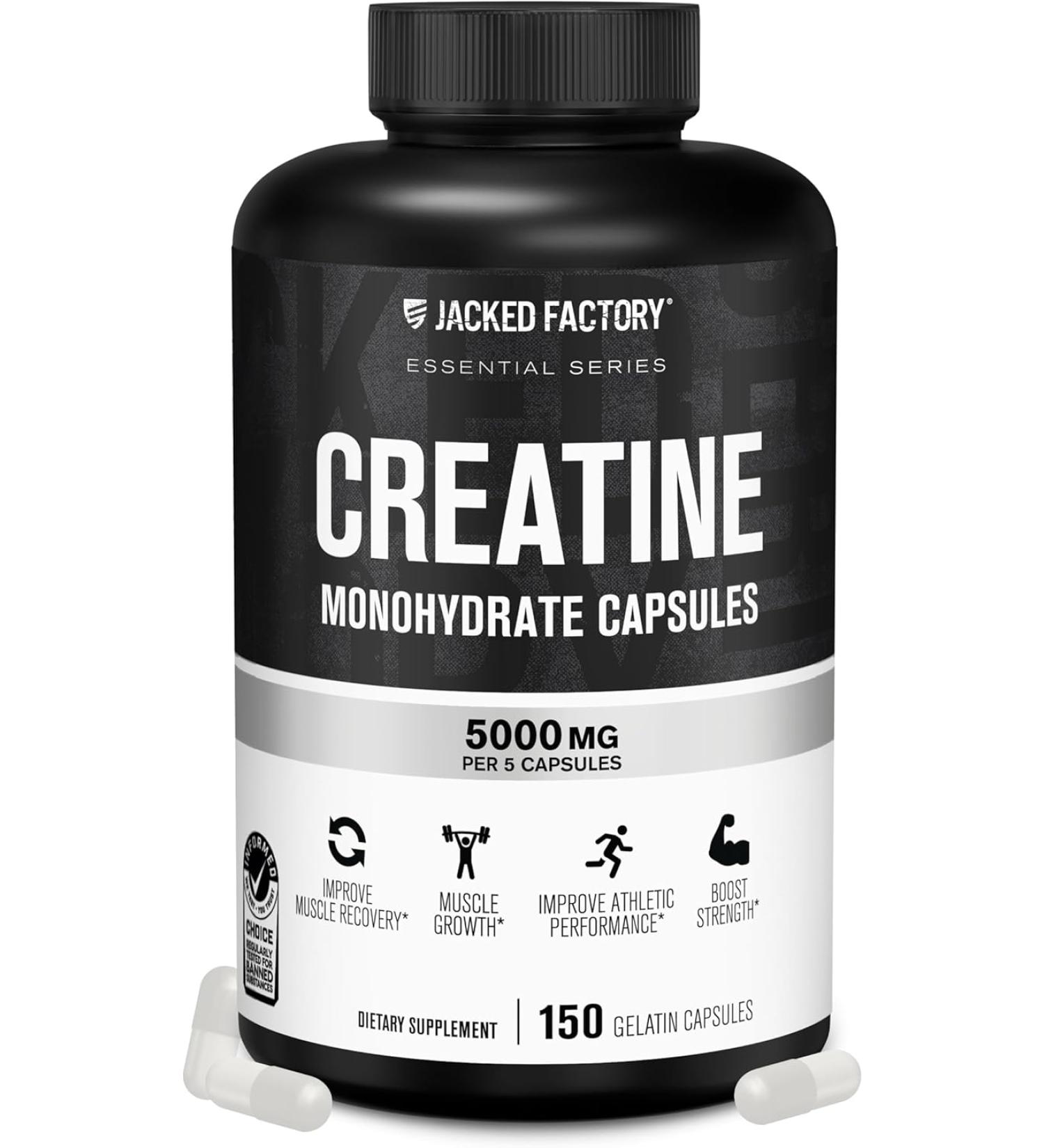 Jacked Factory Creatine Monohydrate 5000mg - 150 Capsules - Buy Online on GoSupps.com