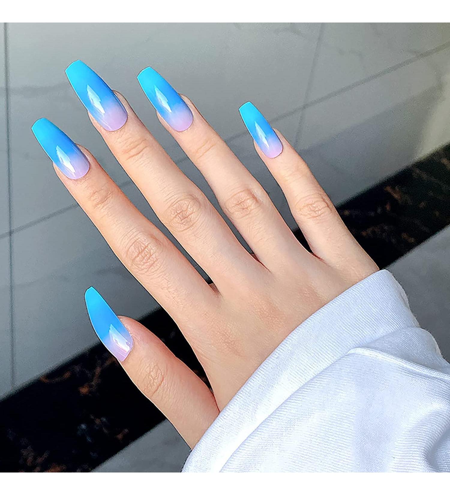 Press on Nails Professinal False Nail Kit -3D French Long Press on Nails Glossy Fake Nails Full Cover Ballerina Nails Tips for Women and Girls Gift (Color : G) - Buy Online on GoSupps.com