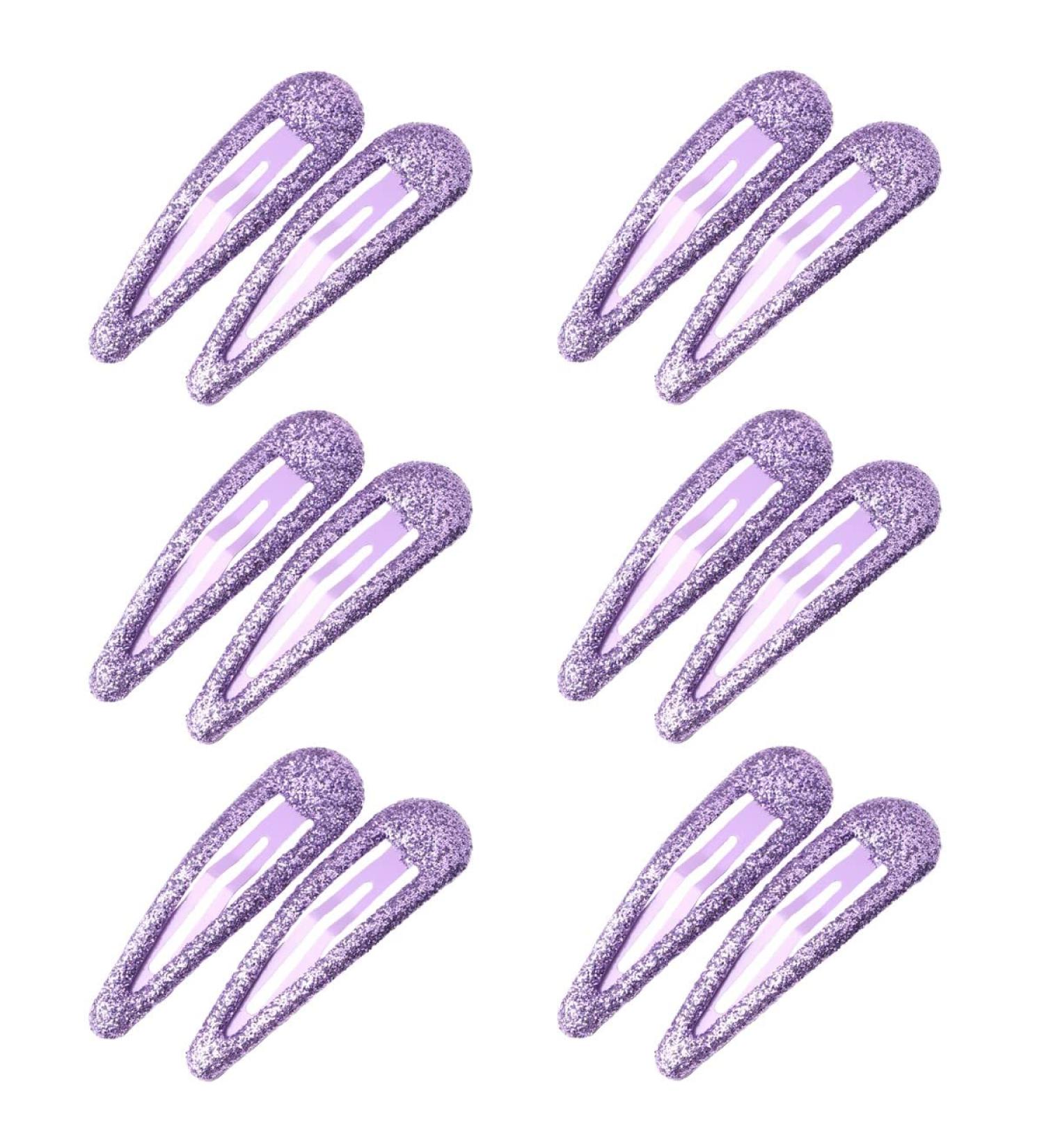 ZEVONDA Glitter Hair Snap Clips - Purple Glitter Sequin Barrettes for Toddlers, Kids, Girls & Women - Set of 12 - Buy Online on GoSupps.com