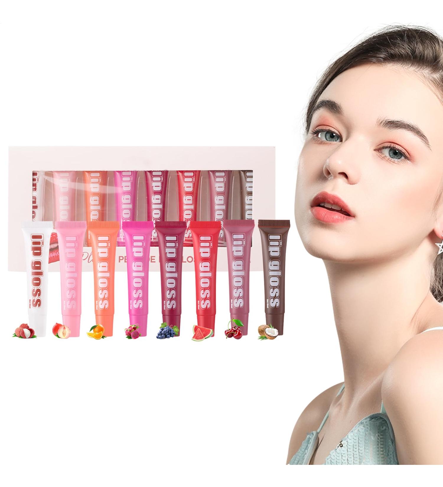 Clear Lip Gloss - 10 ml 8X Fruit Flavored Lip Oil | Lip Moisturizer Assorted Fruity Flavors Long-Lasting Repairing Formula Healthy and Moisturizing Smooth Glide On - Buy Online on GoSupps.com