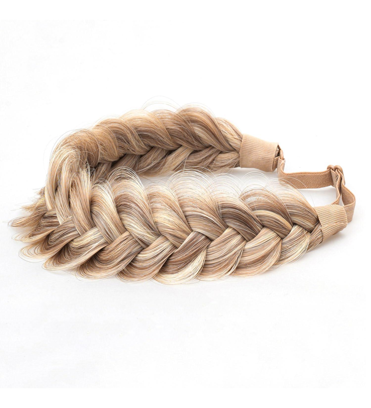 TOECWEGR Extensions Headband Hair Band Braided Classic Chunky Wide Plaited Wedding Fluffy Braids Wig Women Girl Beauty Accessory (Cream Brown) - Buy Online on GoSupps.com