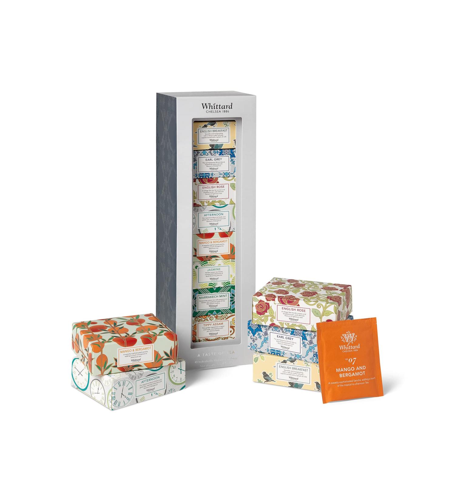 Whittard of Chelsea Tea Discoveries Gift Set - 8 Flavours x 5 Teabags | Black & Green Teas for Vegans & Vegetarians - Buy Online on GoSupps.com