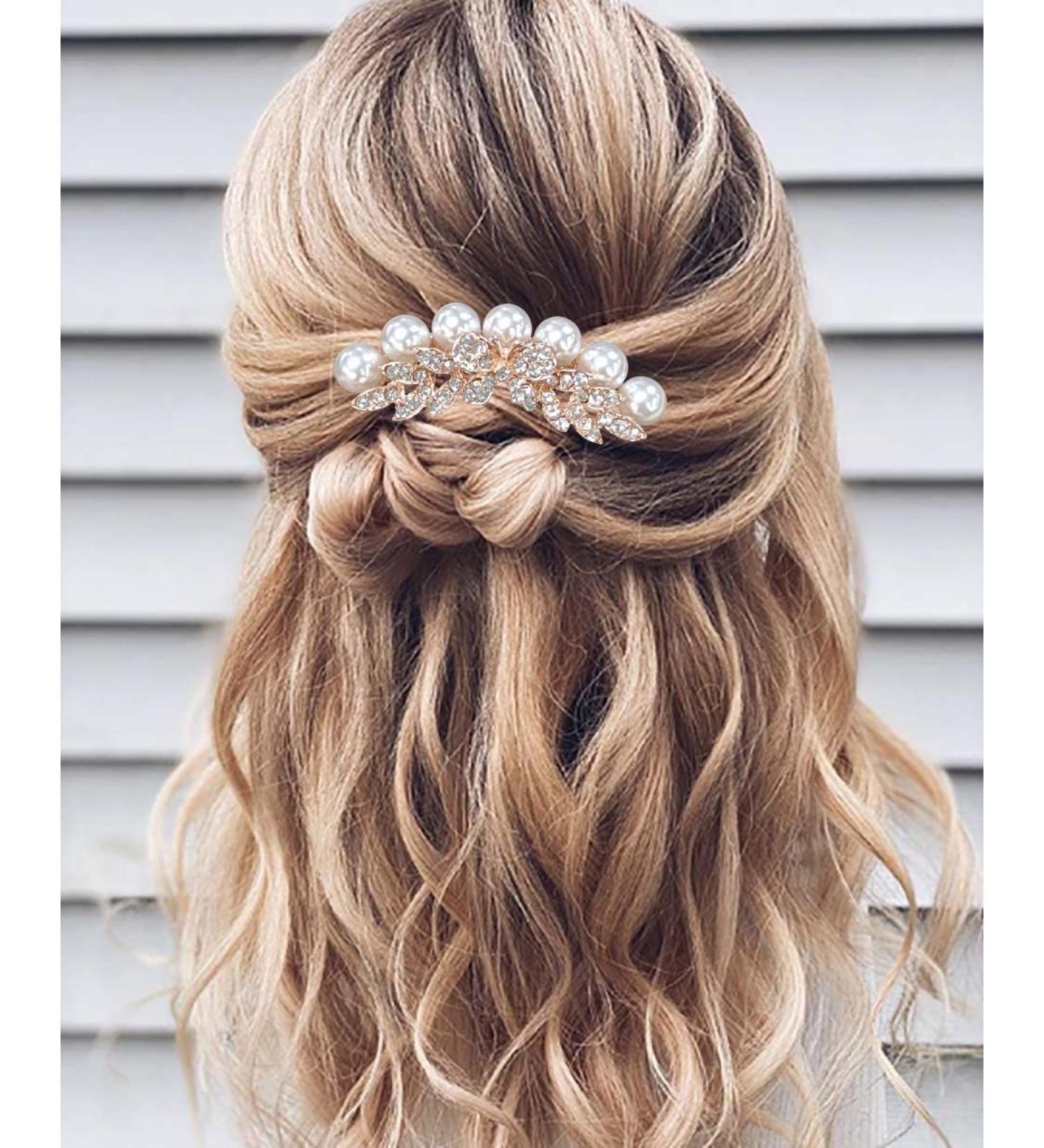 Relandy Bride Wedding Hair Comb Navy Blue Rhinestone Bridal Hair Clip Pearl Wedding Hair Accessories for Women and Girls (Silver) - Buy Online on GoSupps.com