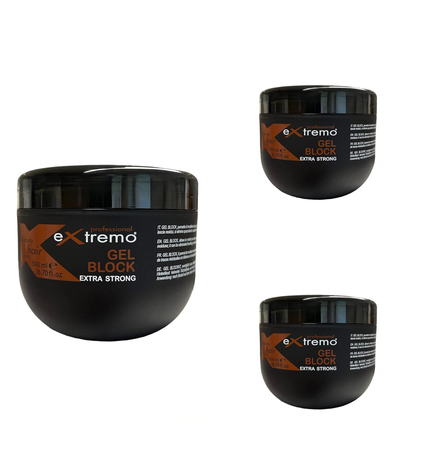 extremo Styling gel - Extra strong hold - Made in Italy - 3 x 500 ml