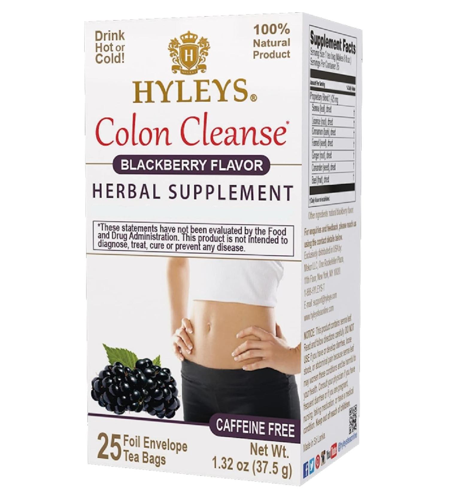 Hyleys Colon Cleanse Tea - BlackBerry  - 25 Tea Bags - 1.32 Oz - Pack of 12 - Buy Online on GoSupps.com