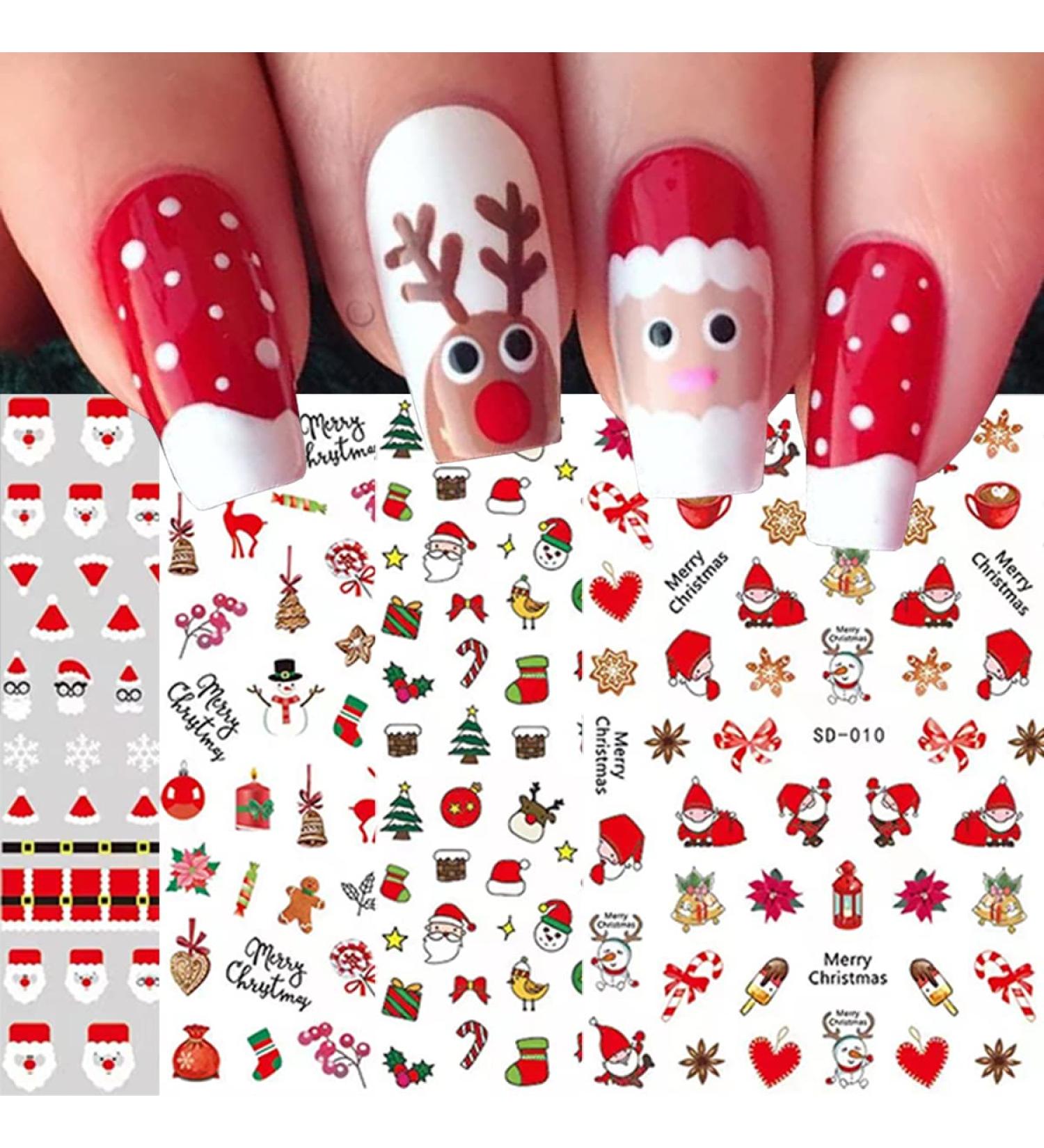 Christmas Nail Stickers 9 Sheets Self-Adhesive Nail Decal for Kids Deer Snowman Nail Art Decoration Design Supplies - Buy Online on GoSupps.com