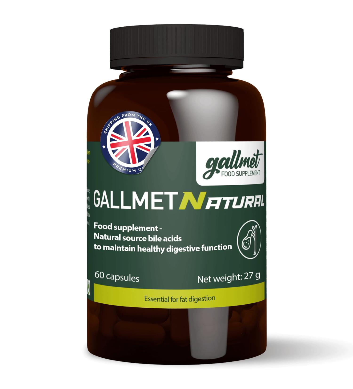 GALLMET Natural 60x Ox Bile Capsules 125mg - Support for Gallstones & Digestive Issues - UK Made - Buy Online on GoSupps.com