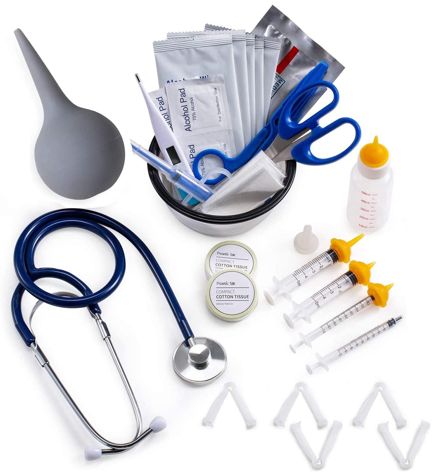 Puppy Kitten Whelping Kit Whelping Kit with Feeding Nipple Bottle Stethoscope Scissors Cord Clamps Aspirator etc Full kit - Buy Online on GoSupps.com