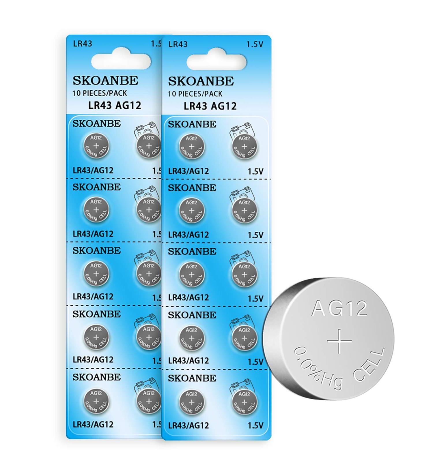 SKOANBE 20 Pack LR43 386 AG12 Alkaline Button Cell Batteries - 1.5V Long-lasting Performance Ideal for Watches & Electronics - Buy Online on GoSupps.com