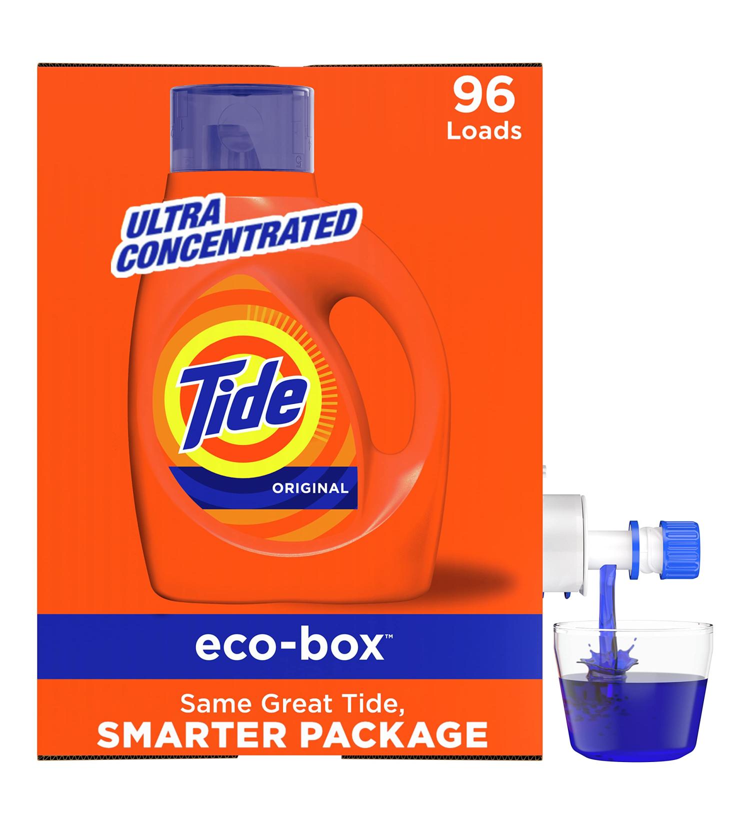 Tide Laundry Detergent Liquid Soap Eco-Box, Ultra Concentrated High Efficiency (He), Original Scent, 96 Loads