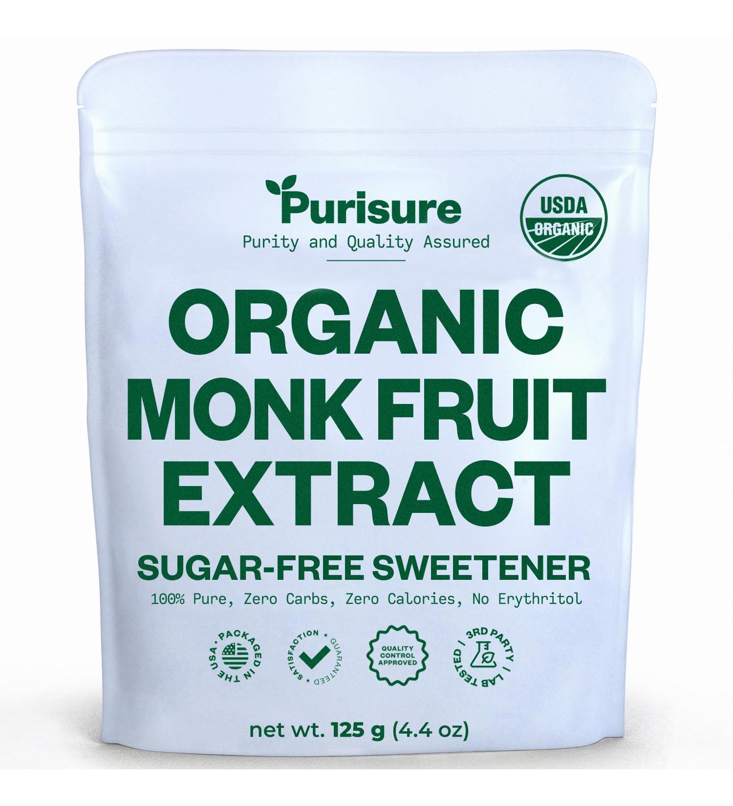 Organic Monk Fruit Extract 125g - Sugar-Free Natural Sweetener | 100% Pure, Paleo & Keto Friendly | Zero Calories & Carbs - PuriSure - Buy Online on GoSupps.com