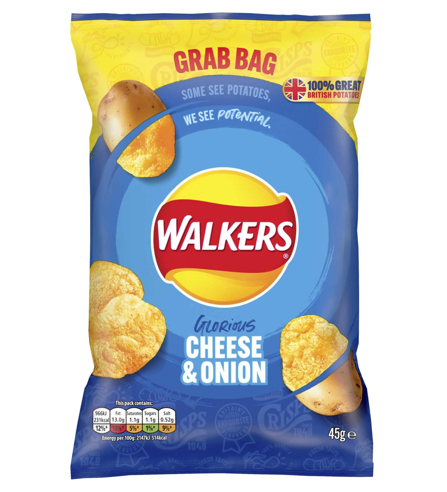 Walkers Crisps Grab Bags 32x45g (Cheese & Onion)