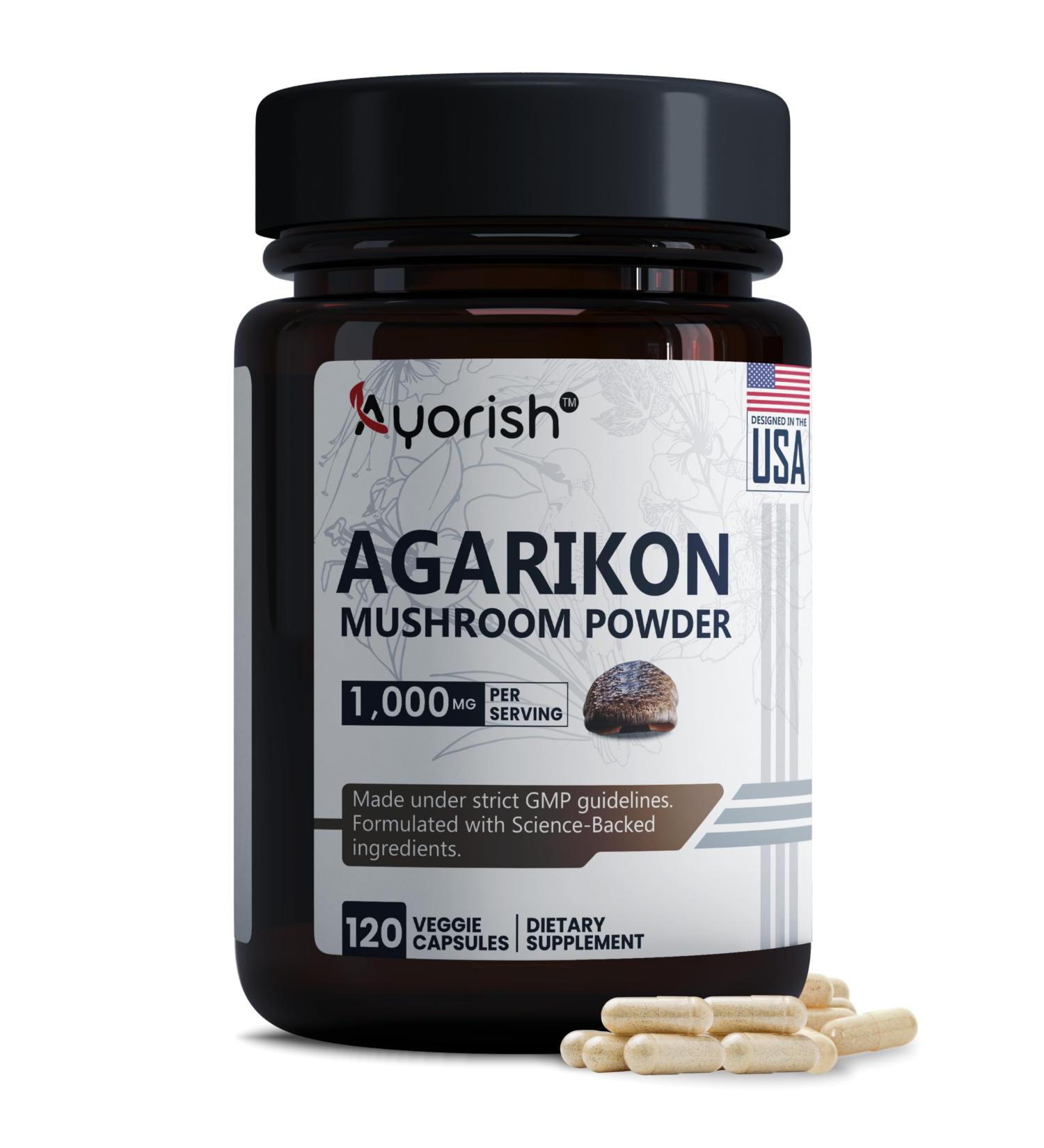 Ayorish Agarikon Mushroom Capsules 500mg | Pure Agarikon Powder | Premium Mushroom Supplement | Vegan Non-GMO Gluten-Free | 120 Veggie Capsules | Lab Tested for Quality & Purity