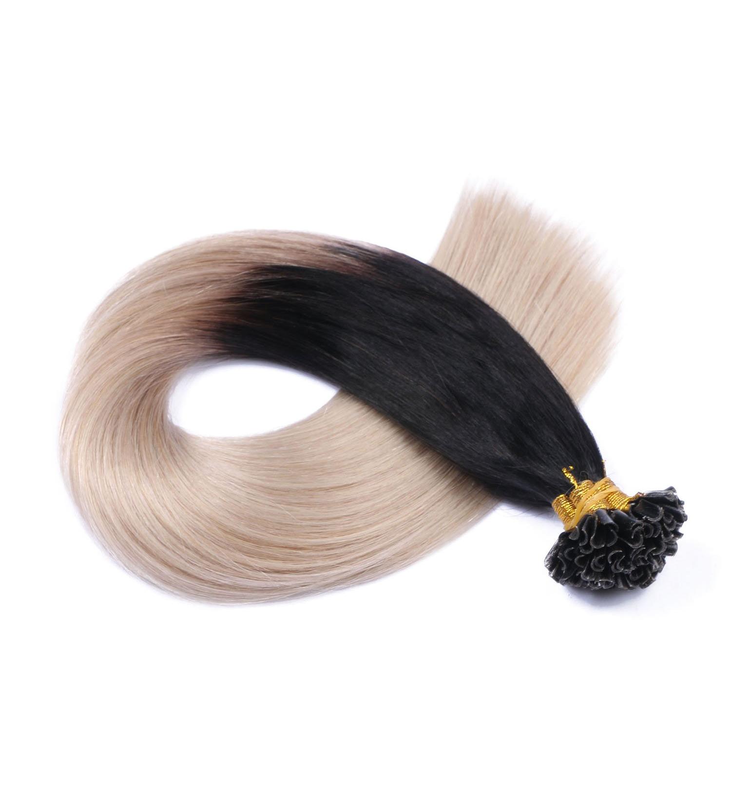 Premium Keratin Bonding U-Tip Extensions - #1B/Gray Ombre - 40cm 100 Strands 100% Remy Real Hair by Novon Hair Extensions - Buy Online on GoSupps.com