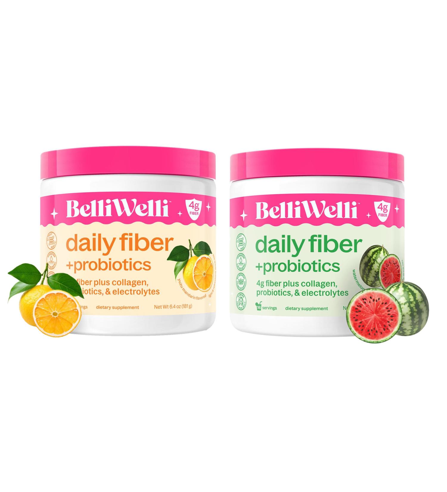 Daily Fiber Supplement Bundle with Collagen Probiotics & Electrolytes Watermelon & Orange Yuzu Mandarin Flavors Supports Digestive Health Gut Balance & Debloating 32 Servings Total - Buy Online on GoSupps.com