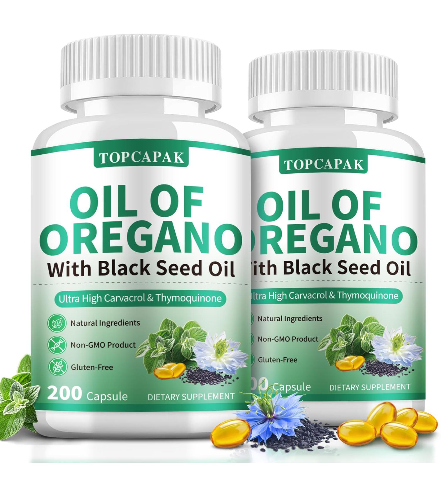 Oil of Oregano with Black Seed Oil 2-in-1 Oregano Oil Capsules for Immune Support with High Carvacrol & Thymoquinone Antioxidant Non-GMO Gluten Free 400 Softgels 200 Count (Pack of 2) - Buy Online on GoSupps.com