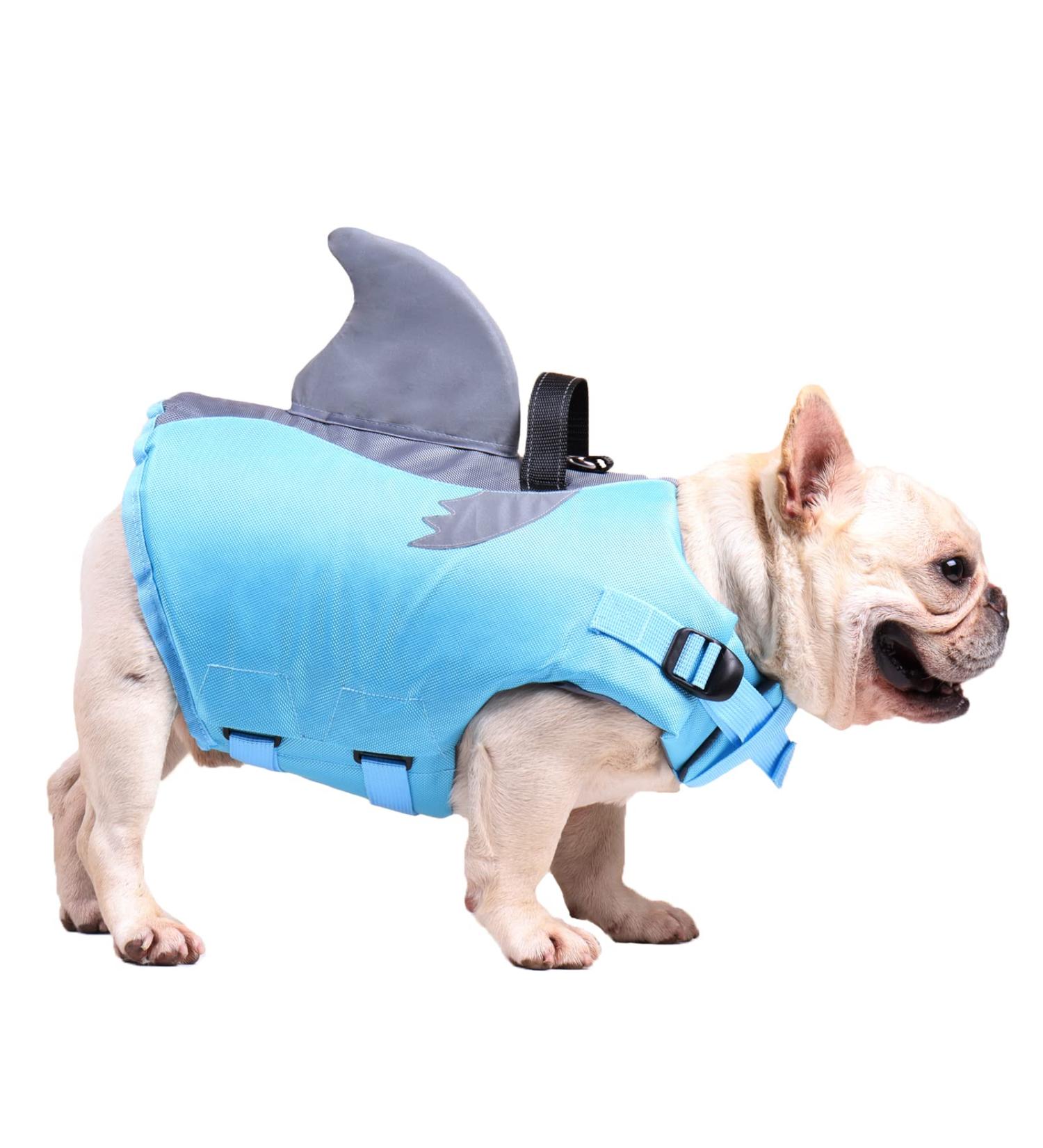 Dog Life Jacket Shark Safety Vest with Handle, Reflective & Adjustable for Small, Medium, Large Dogs - X-Small Blue - Buy Online on GoSupps.com