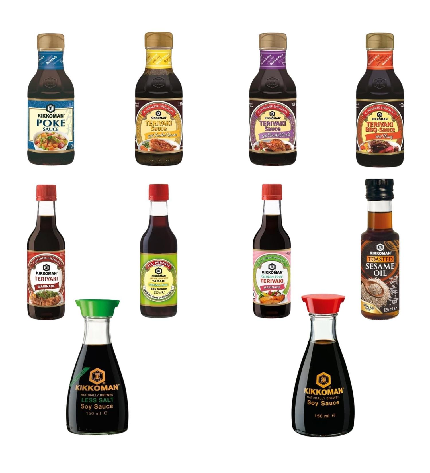 Kikkoman Sauces Bottle Pick N Mix | Choose From 10 Flavours | Tamari Soy-Sauce Teriyaki Marinade Reduced Salt-Soy Regular Soy BBQ Sauce-Honey Toasted Sesame Oil - Pack of 4 - Buy Online on GoSupps.com