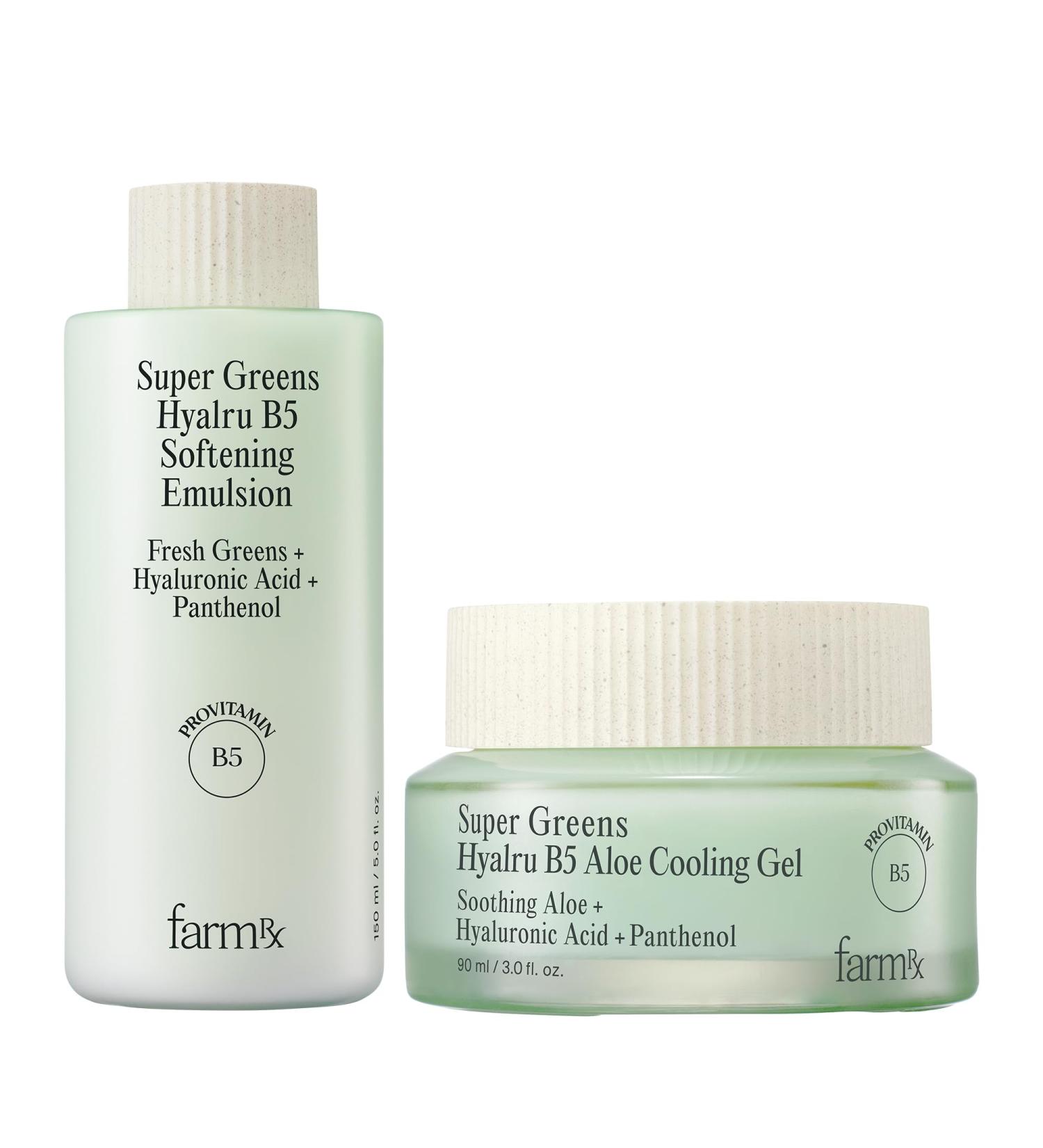 Farm Rx Super Greens Hyalru B5 Softening Emulsion (5fl oz) & Super Greens Hyalru B5 Aloe Cooling Gel Cream (3fl oz) - Buy Online on GoSupps.com