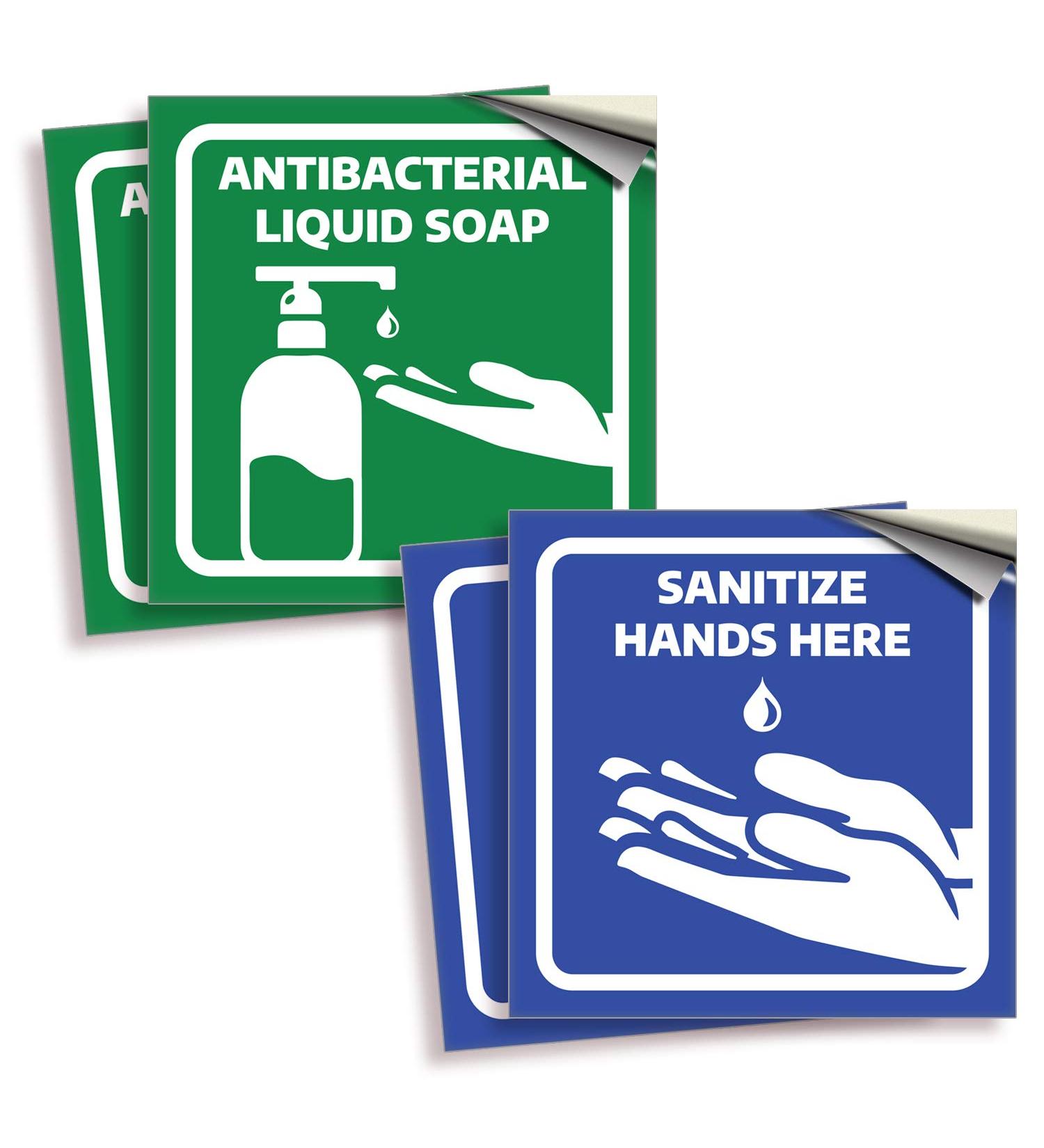 iSYFIX Antibacterial Soap/Sanitize Hands Signs Stickers - 4 Pack 6x6 Inch - Self-Adhesive Vinyl Labels Laminated for Ultimate UV Weather Scratch Water and Fade Resistance Indoor & Outdoor 1 Count (Pack of 4) blue and green - Buy Online on GoSupps.com