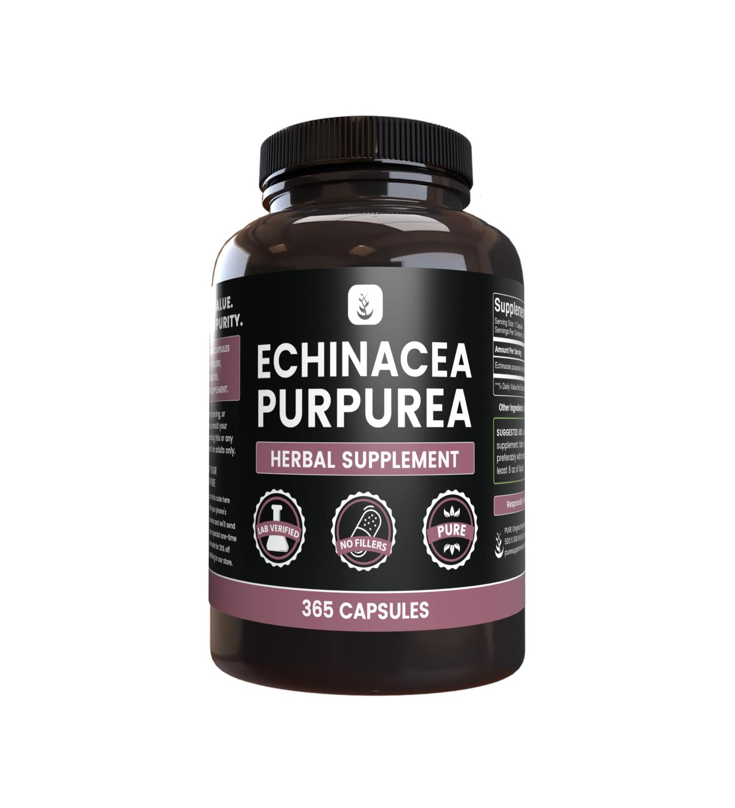 Echinacea Purpurea Capsules - 365 Count (1 Pack) | Pure Original Ingredients, Lab Verified, No Fillers - Buy Online on GoSupps.com