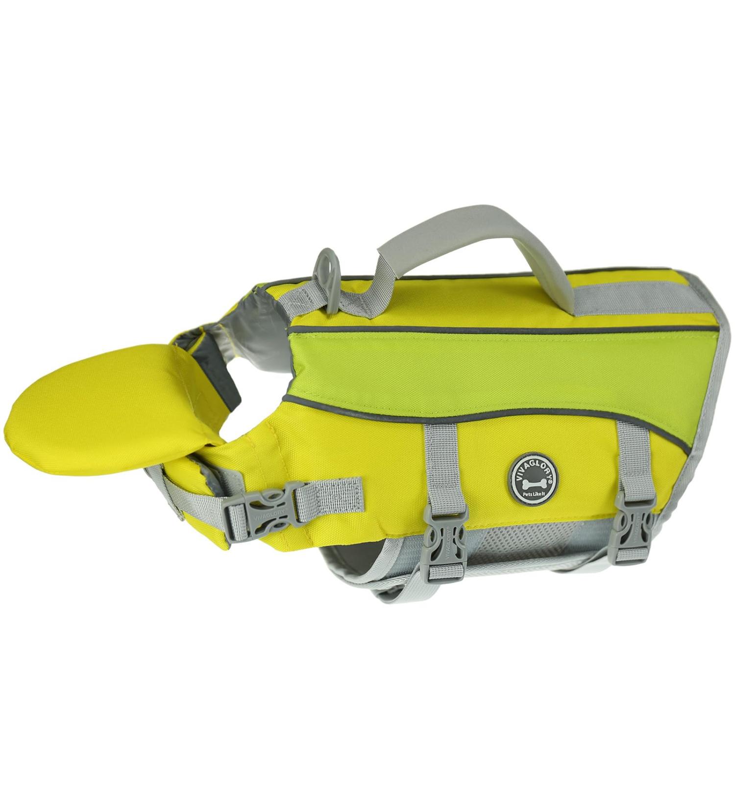 Vivaglory Removable Front-Wheel Drive Dog Rescue Vest - Yellow Gray XS (35-43cm) with Reflective Caps & Upholstery for Swimming & Boating - Buy Online on GoSupps.com