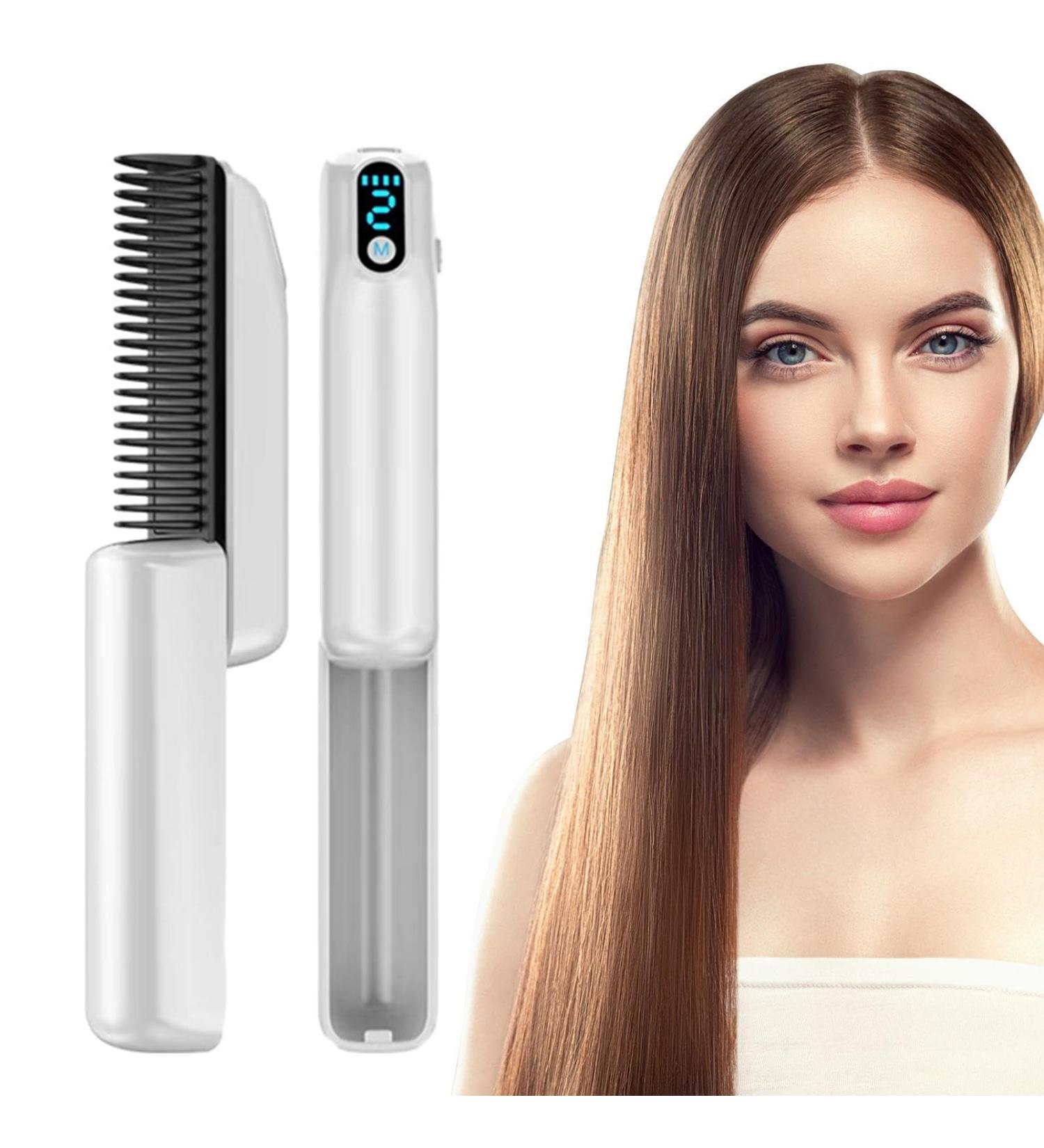 Small Hot Comb - Electric Hair Straightener Brush | Fast Heating 30s Rechargeable 1800mAh Negative Ion Technology LED Display for Wigs - International Shipping Available - Buy Online on GoSupps.com