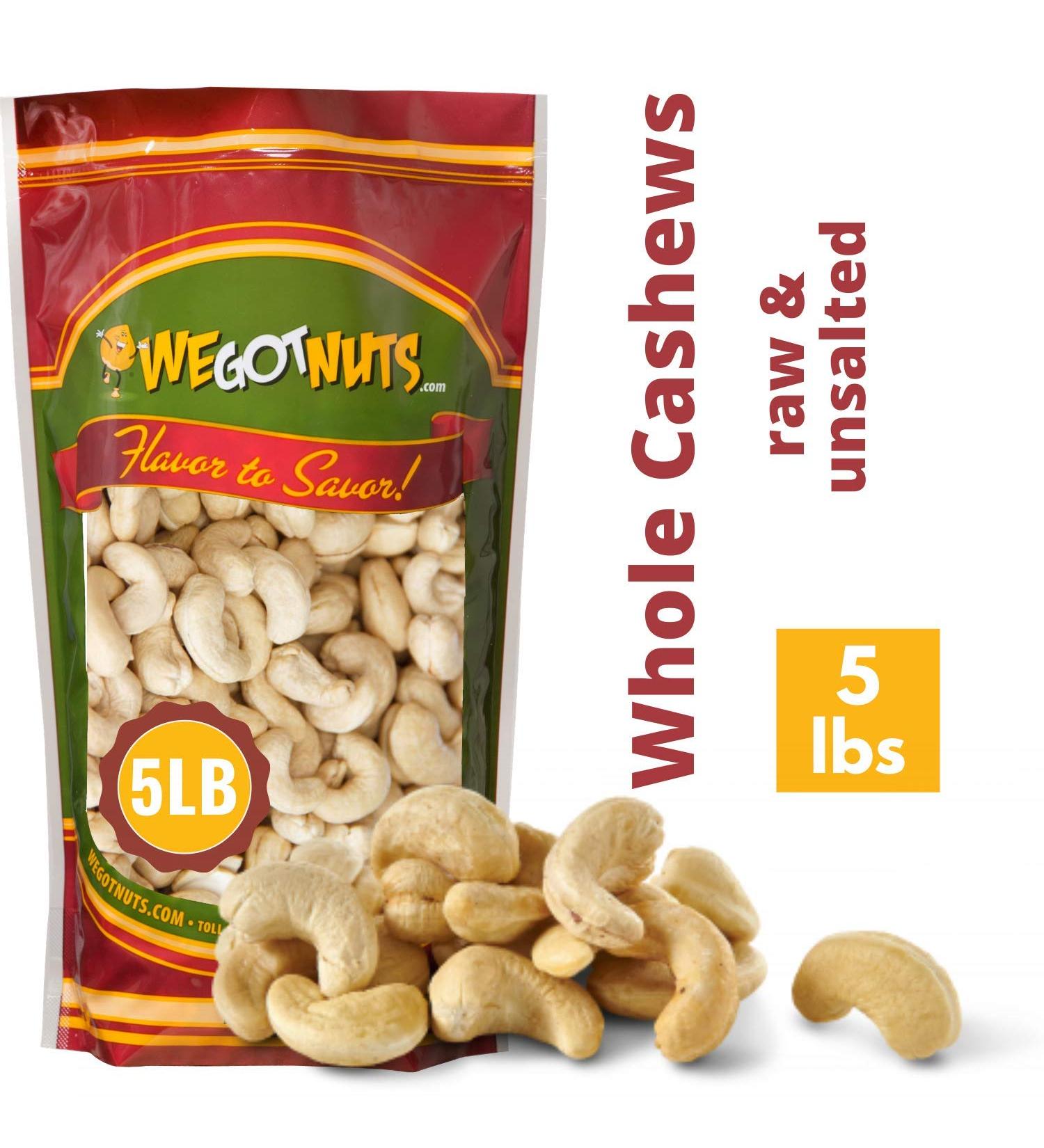 Whole Raw Cashews 320 Bulk Nuts - 5 lbs - We Got Nuts - Buy Online on GoSupps.com