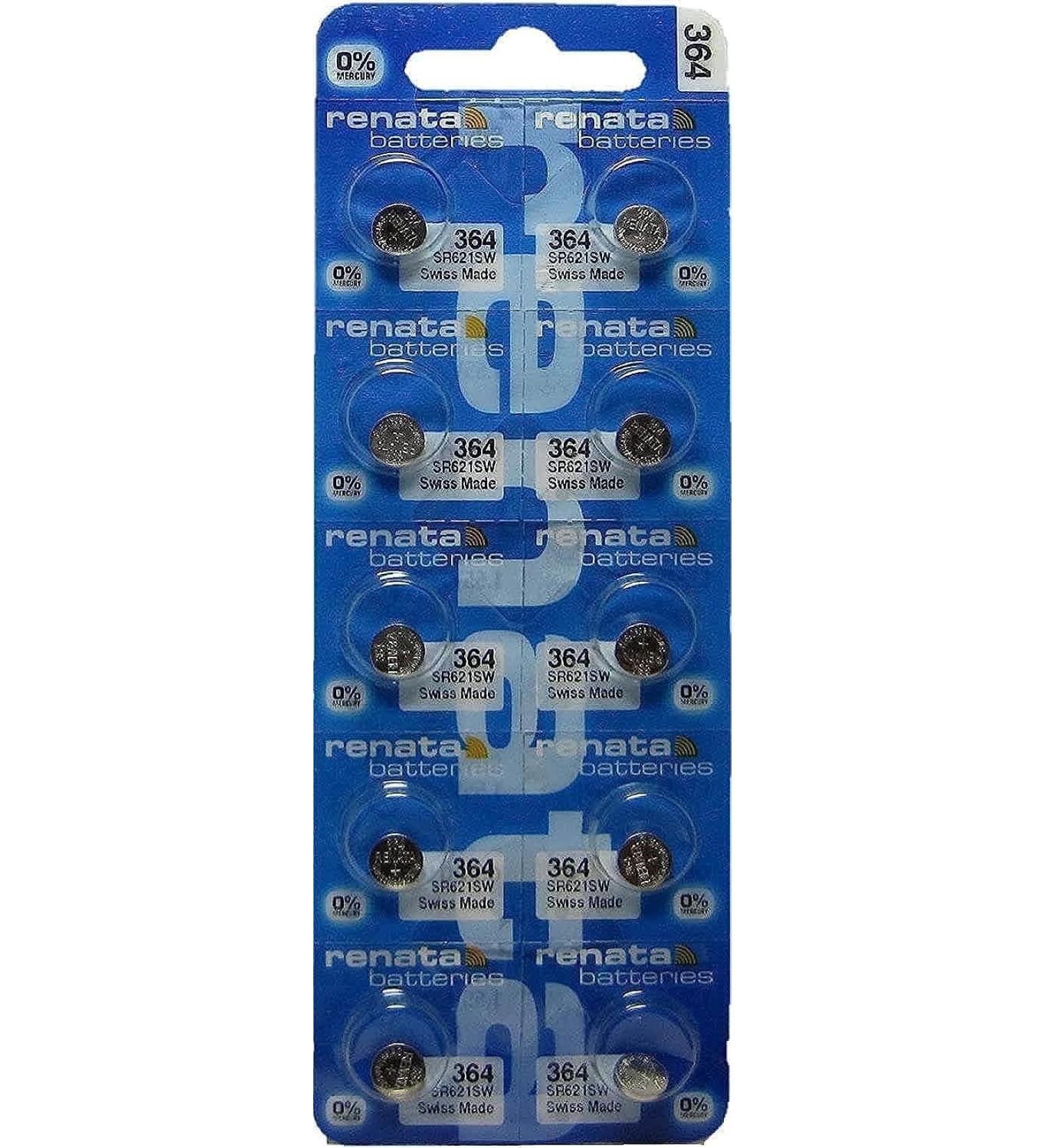 10 Pack 364 Renata Silver Oxide 0% Mercury Electronic Batteries SR621SW